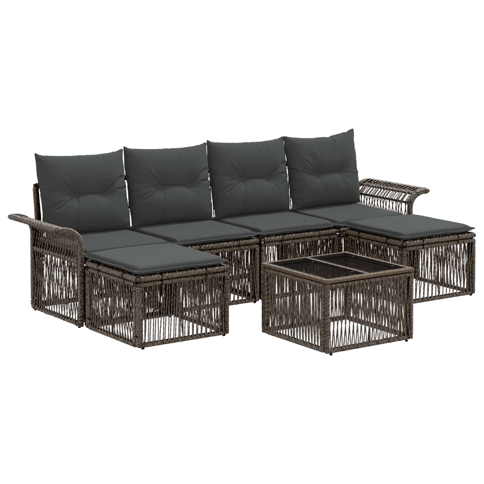 Tuinbankenset 7 pcs Grijs poly rattan – afbeelding 2