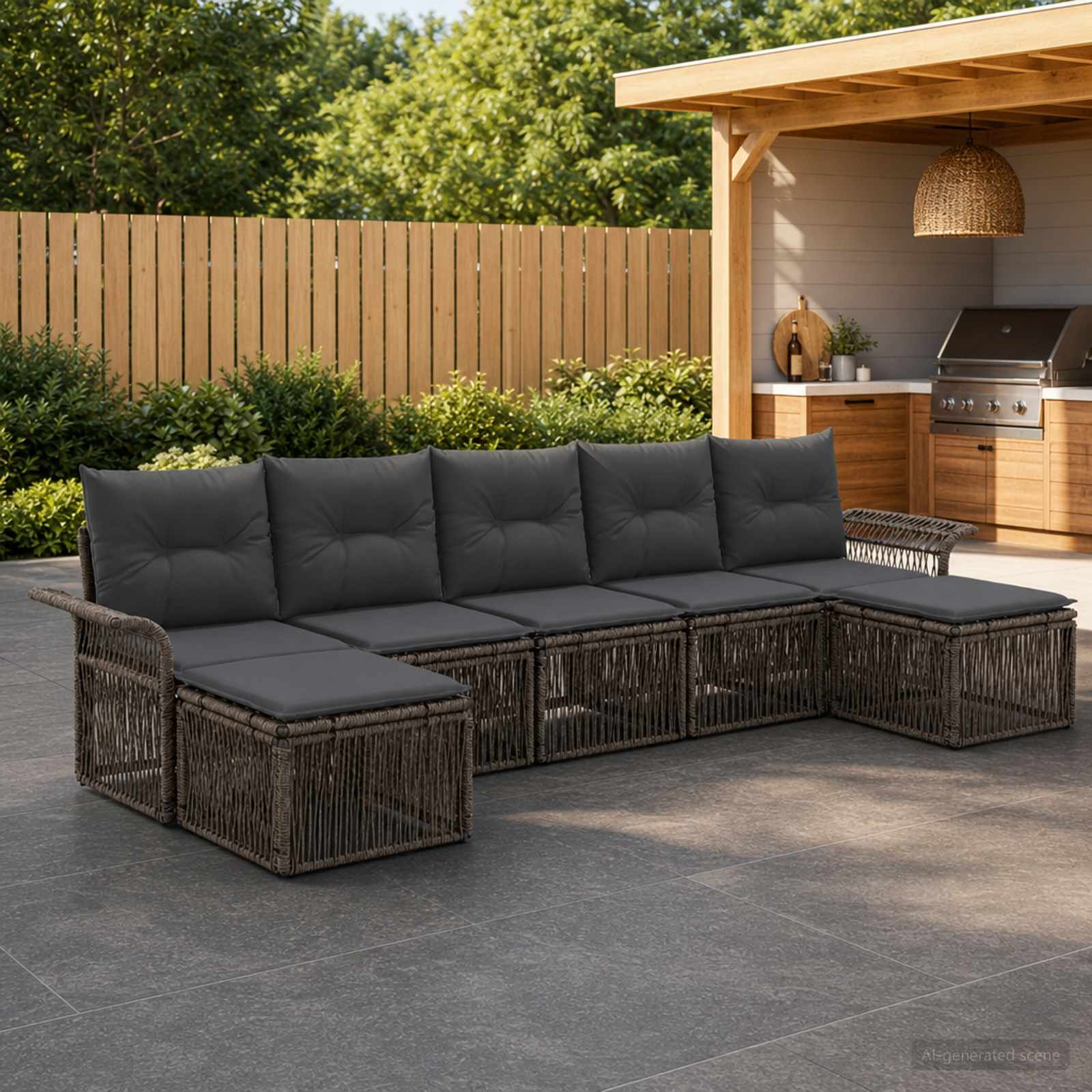 Tuinbankenset 7 pcs Grijs poly rattan – afbeelding 1