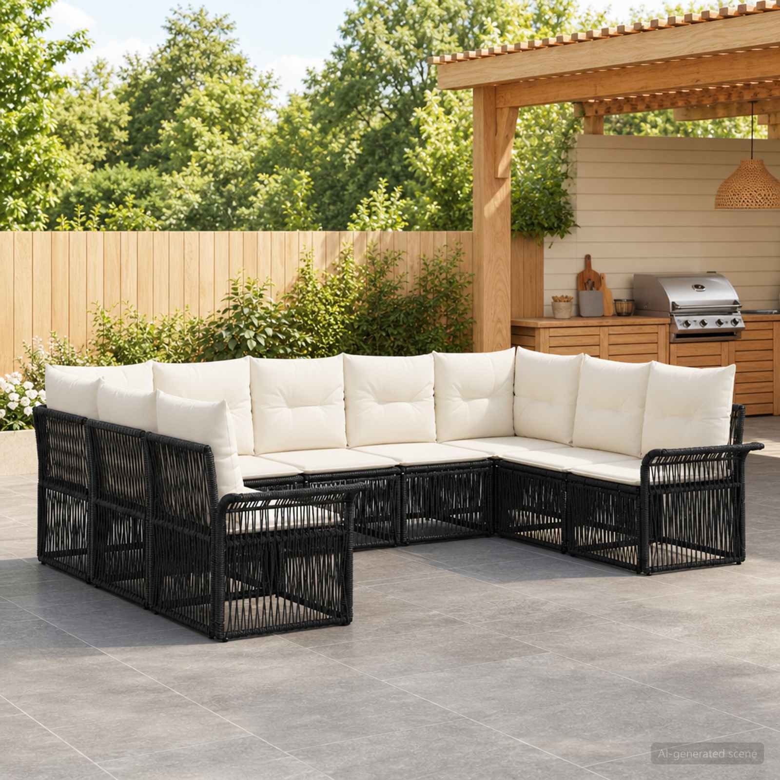 Tuinbankenset 9 pcs Zwart poly rattan – afbeelding 1