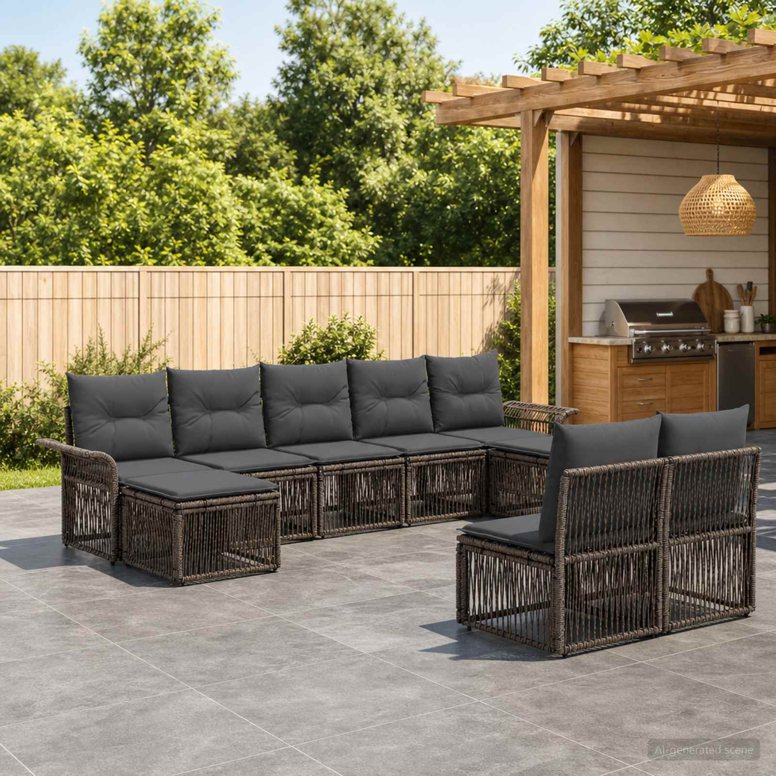 Tuinbankenset 9 pcs Grijs poly rattan – afbeelding 1
