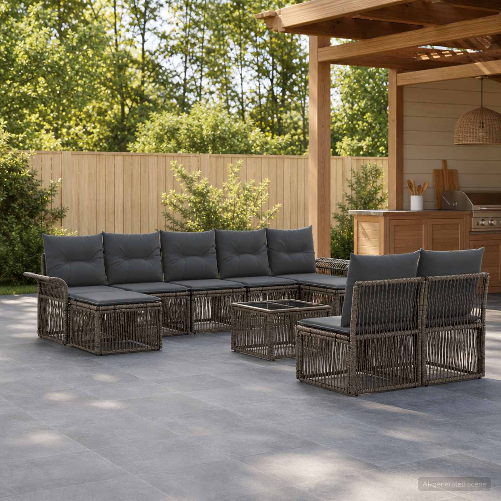 Tuinbankenset 10 pcs Grijs poly rattan – afbeelding 1