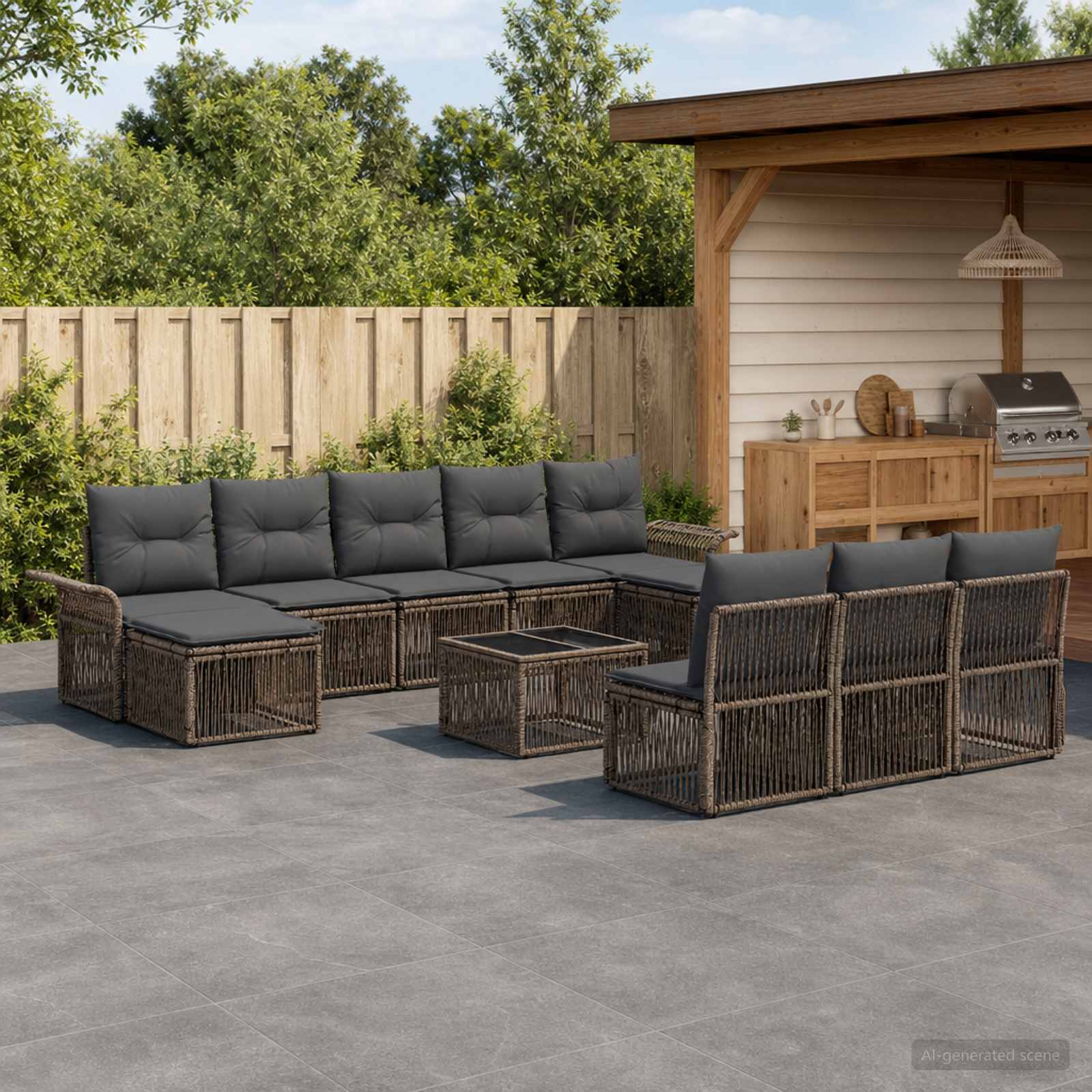 Tuinbankenset 11 pcs Grijs poly rattan – afbeelding 1