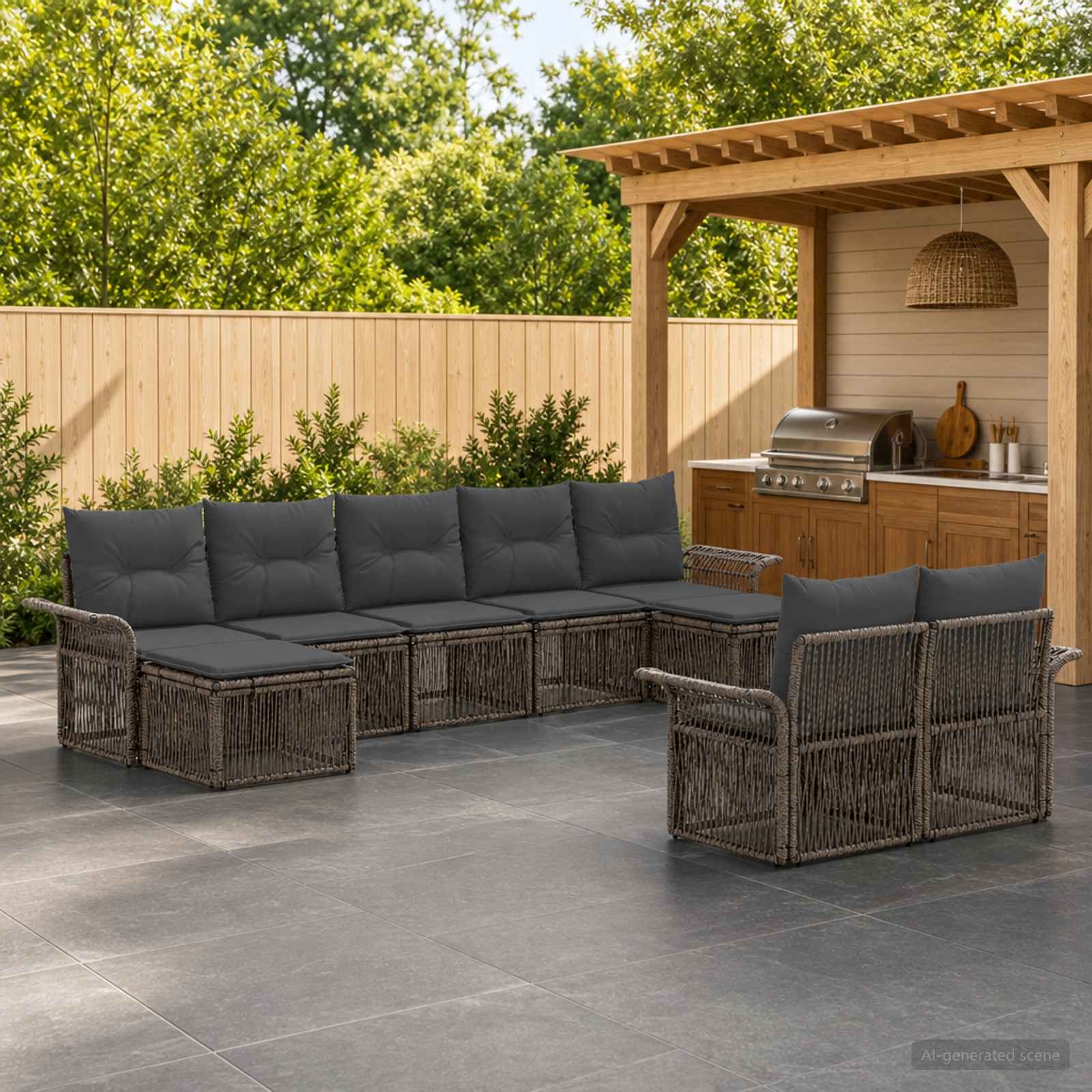 Tuinbankenset 9 pcs Grijs poly rattan – afbeelding 1