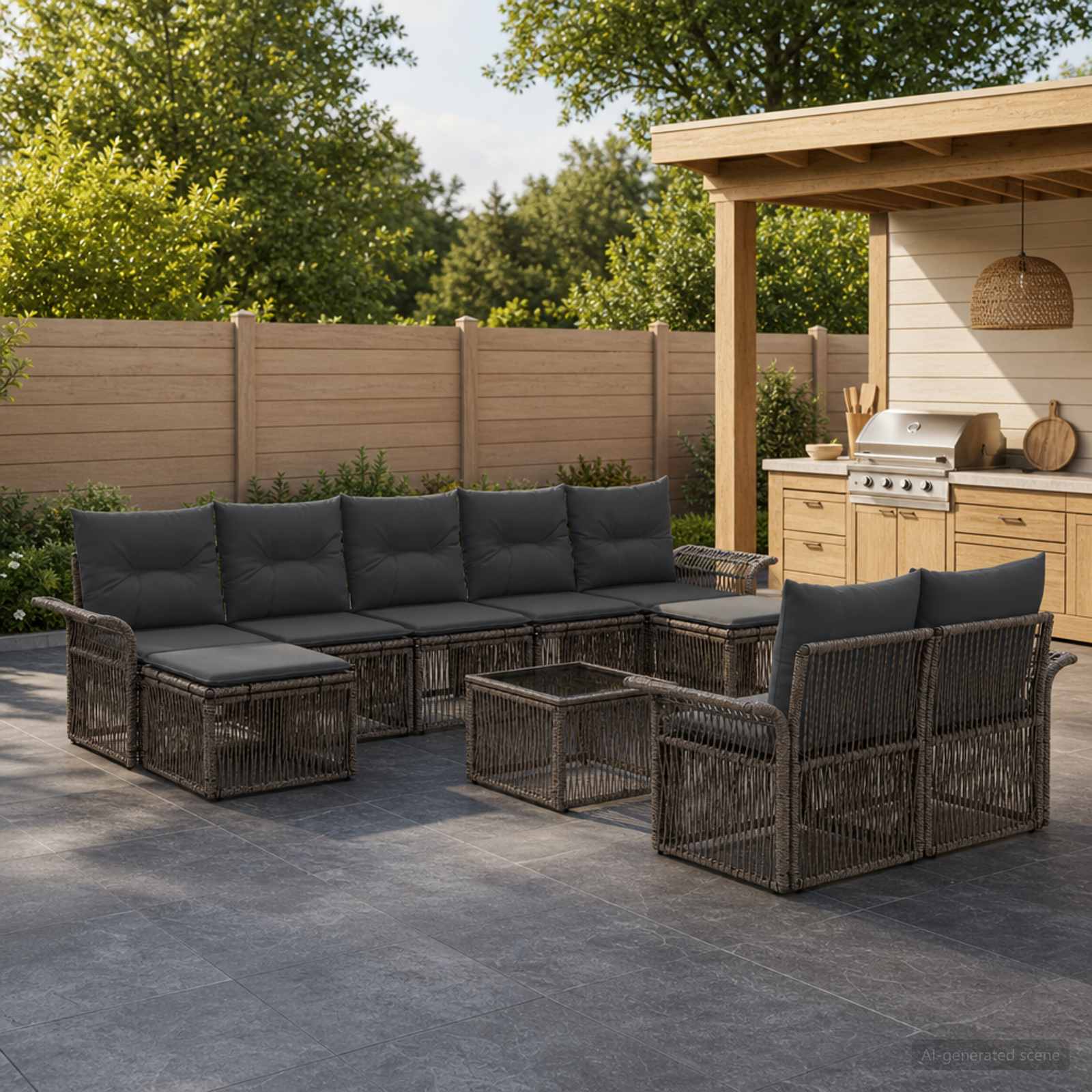 Tuinbankenset 10 pcs Grijs poly rattan – afbeelding 1