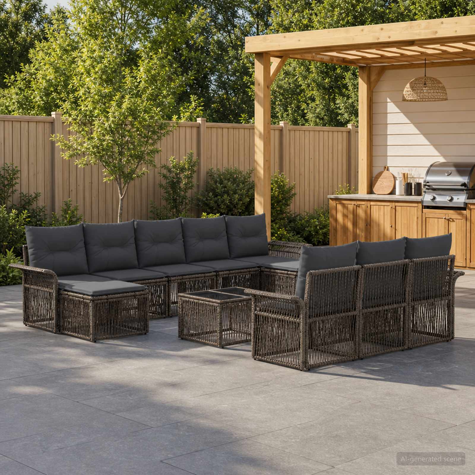 Tuinbankenset 11 pcs Grijs poly rattan