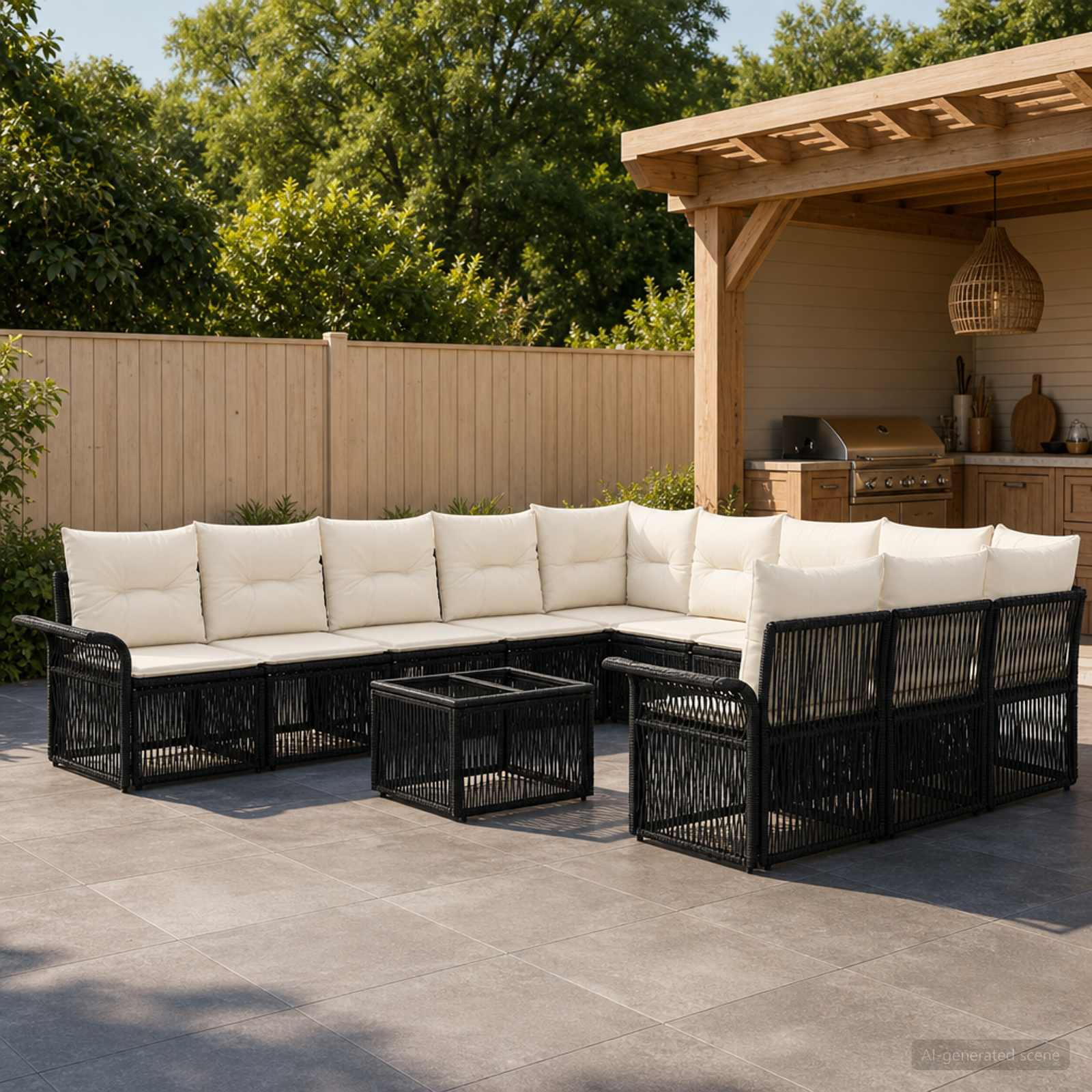 Tuinbankenset 12 pcs Zwart poly rattan – afbeelding 1