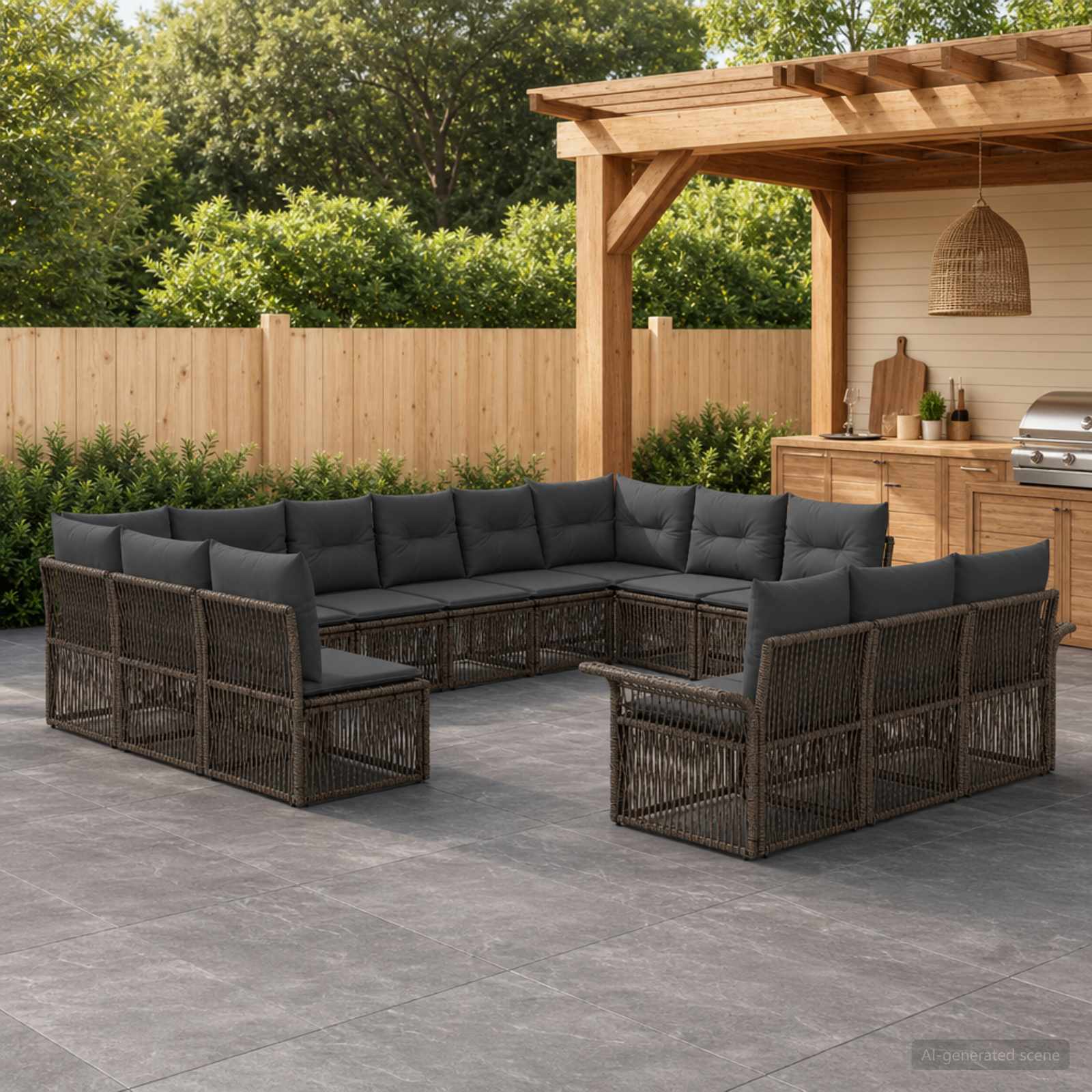 Tuinbankenset 13 pcs Grijs poly rattan – afbeelding 1