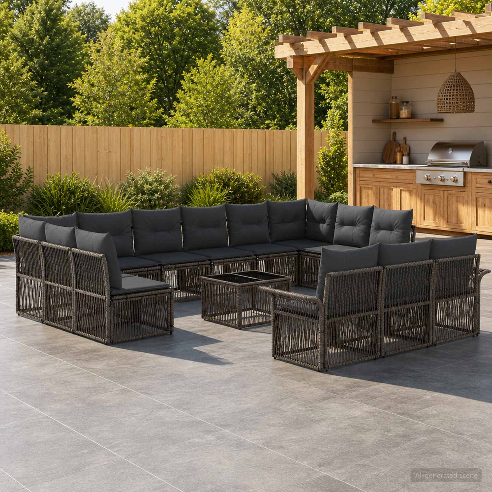 Tuinbankenset 14 pcs Grijs poly rattan – afbeelding 1