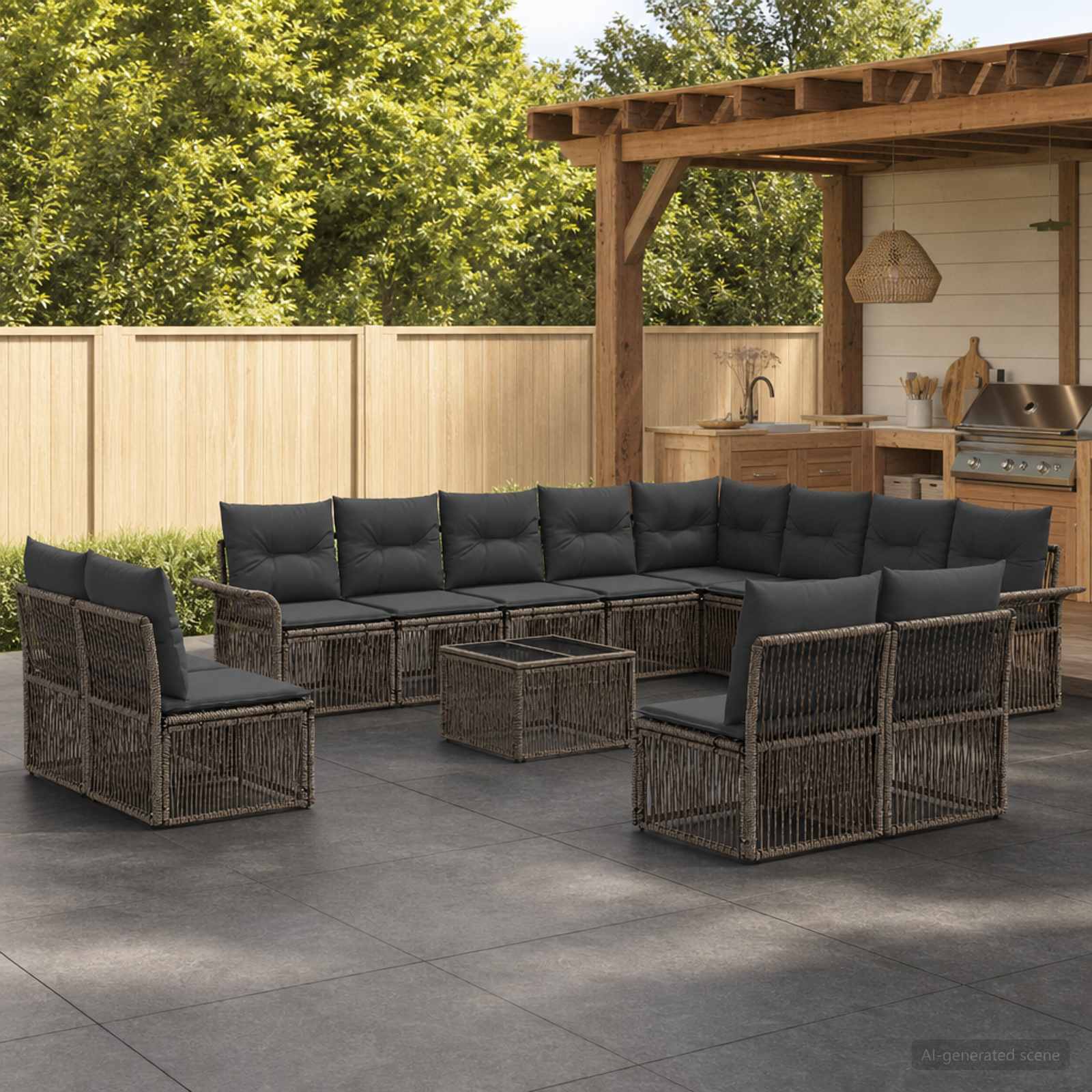 Tuinbankenset 13 pcs Grijs poly rattan – afbeelding 1