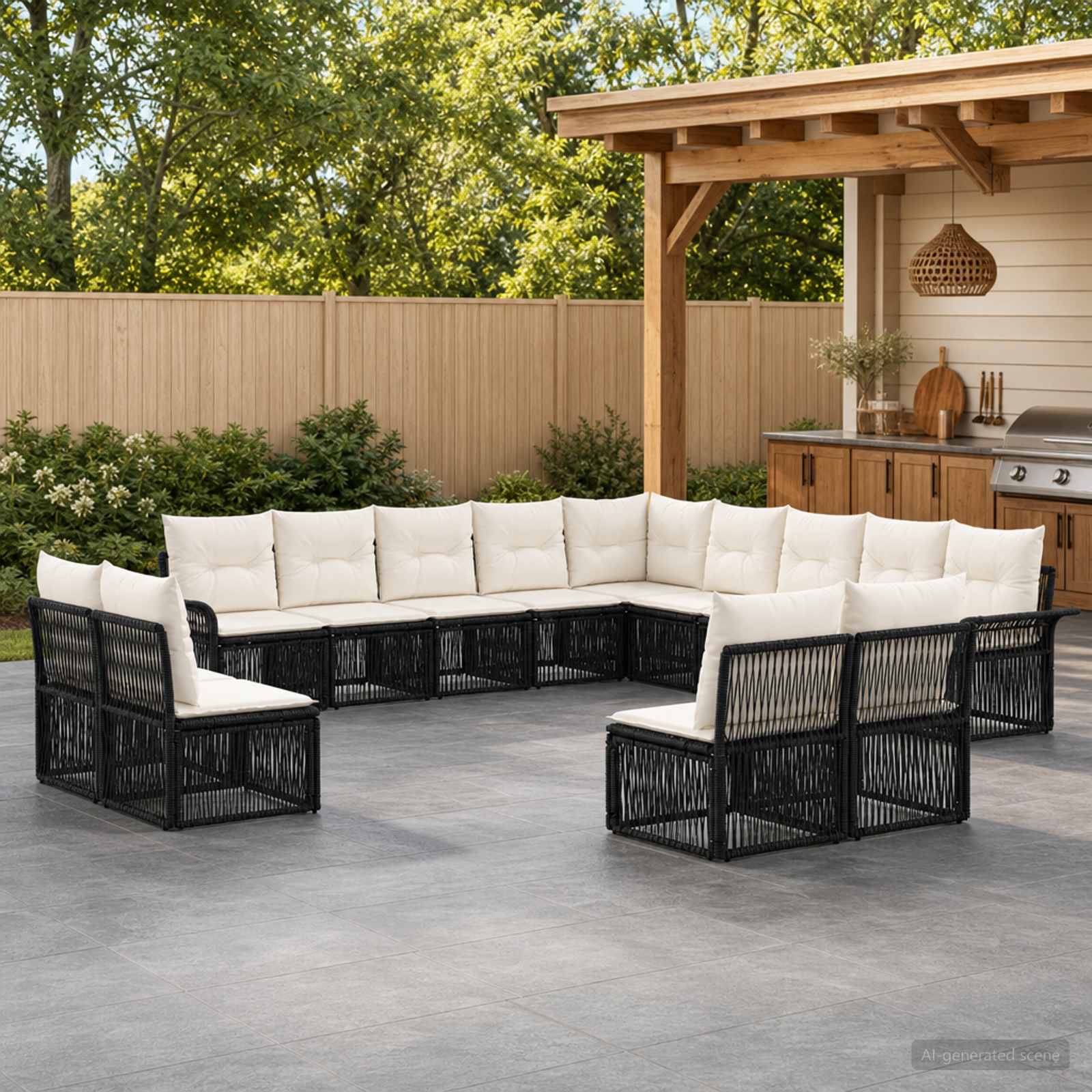 Tuinbankenset 13 pcs Zwart poly rattan – afbeelding 1