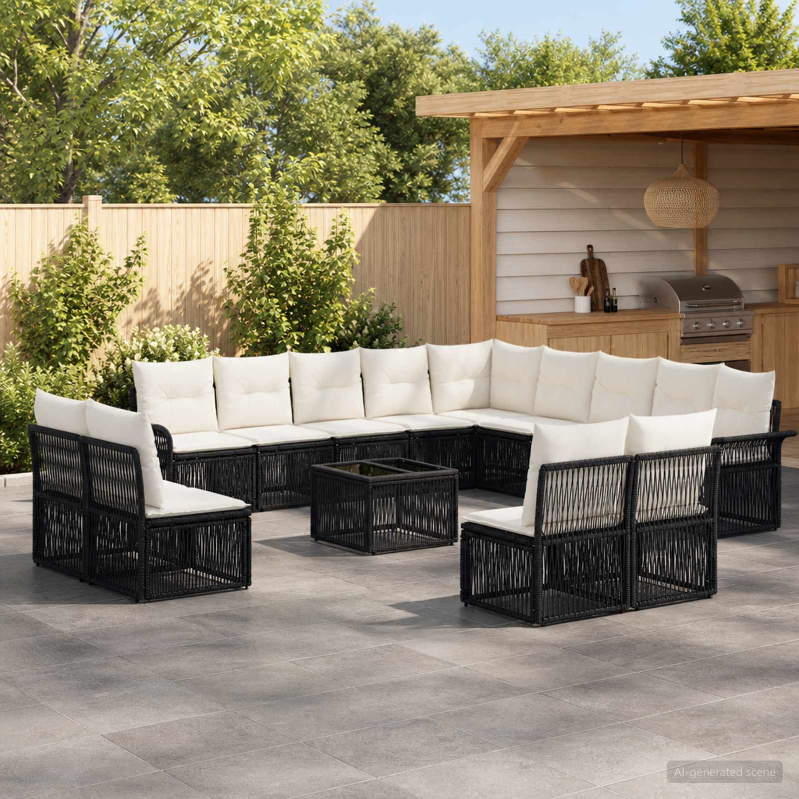 Tuinbankenset 14 pcs Zwart poly rattan – afbeelding 1
