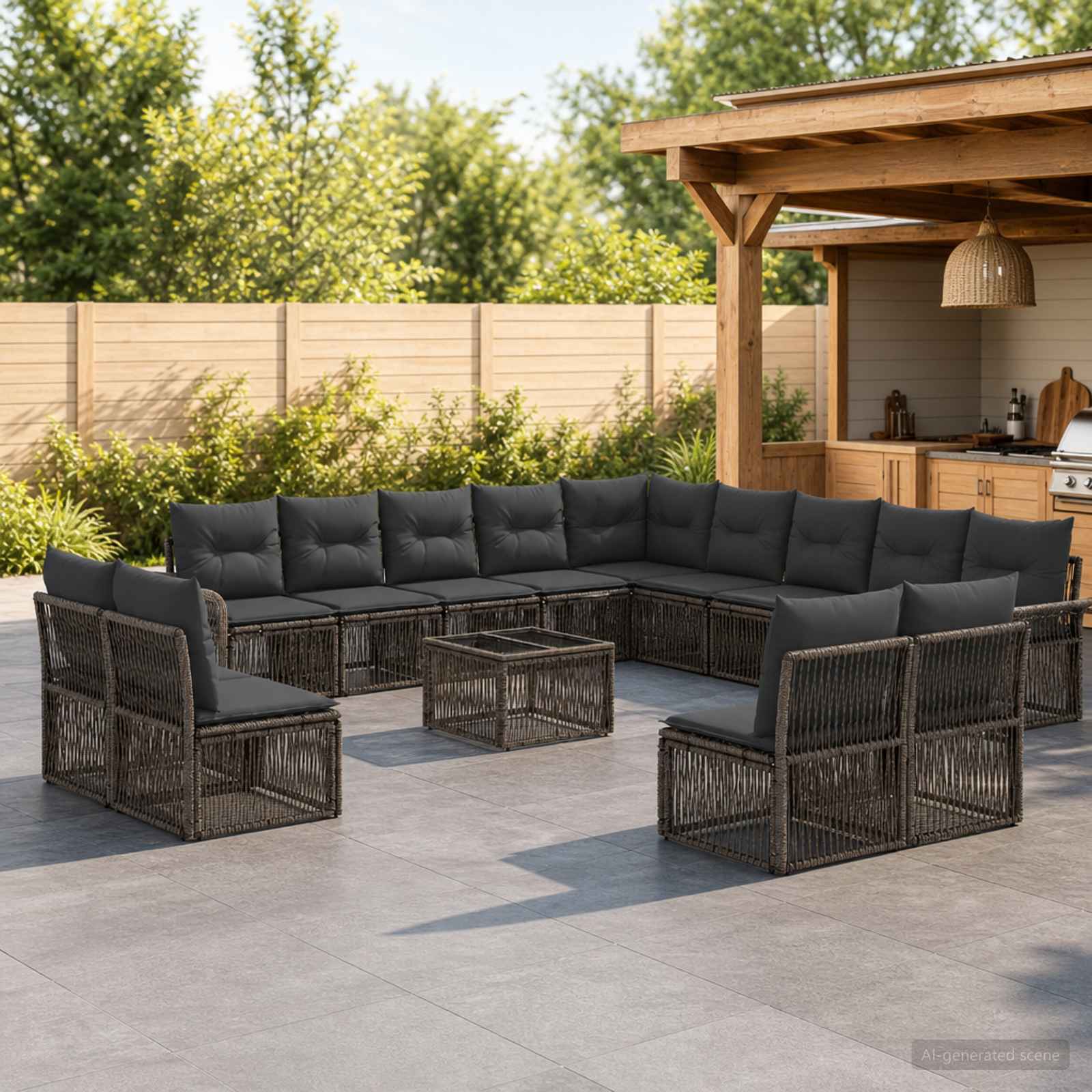 Tuinbankenset 14 pcs Grijs poly rattan – afbeelding 1