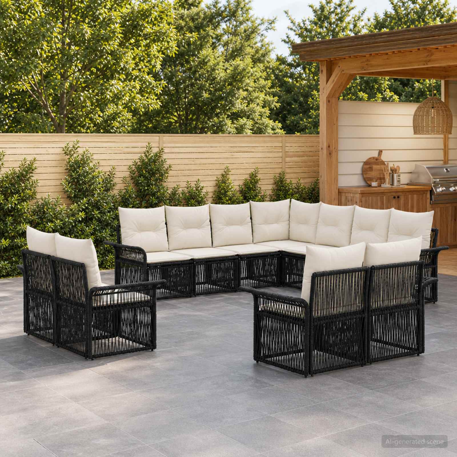 Tuinbankenset 11 pcs Zwart en Cream Wit poly rattan – afbeelding 1