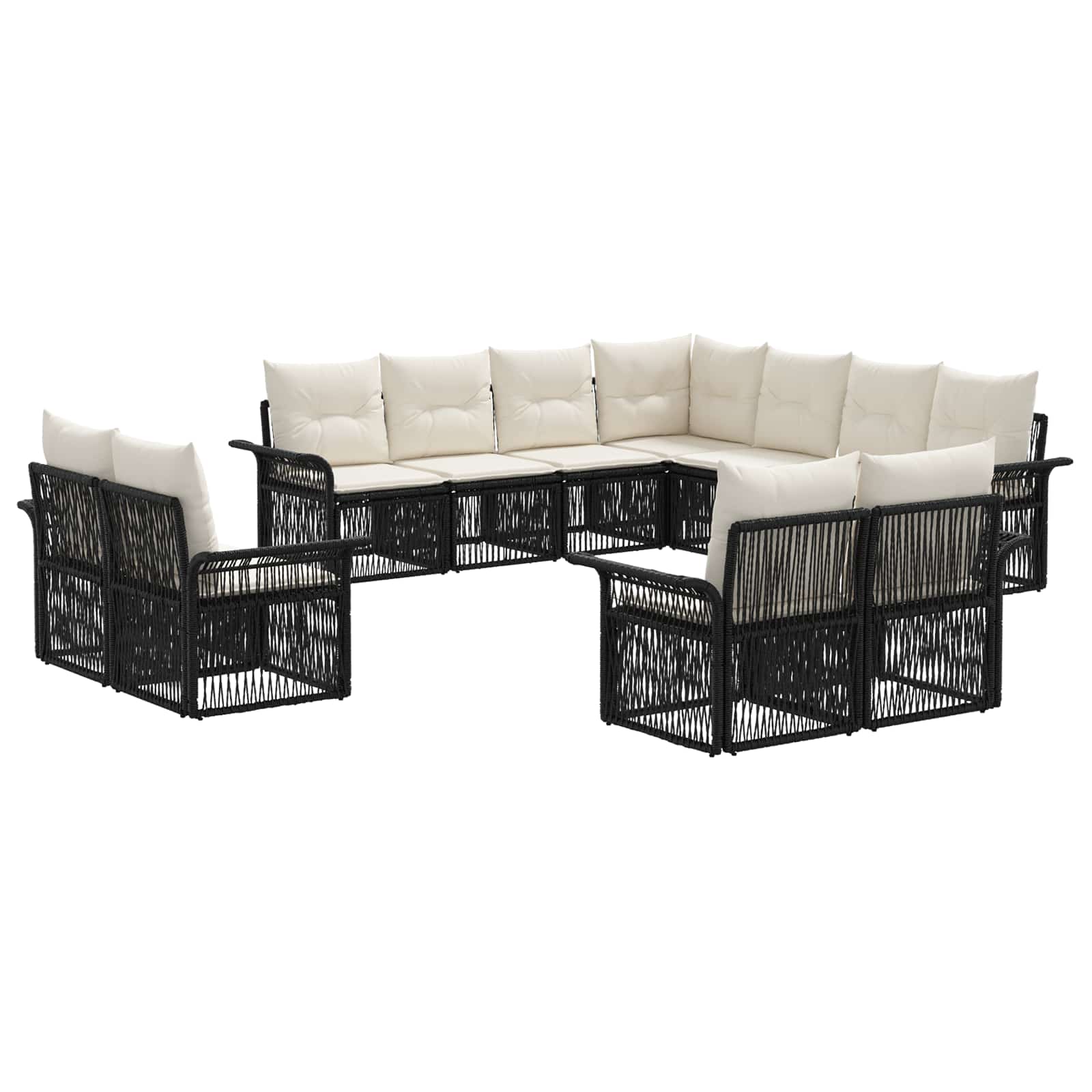 Tuinbankenset 11 pcs Zwart en Cream Wit poly rattan – afbeelding 2