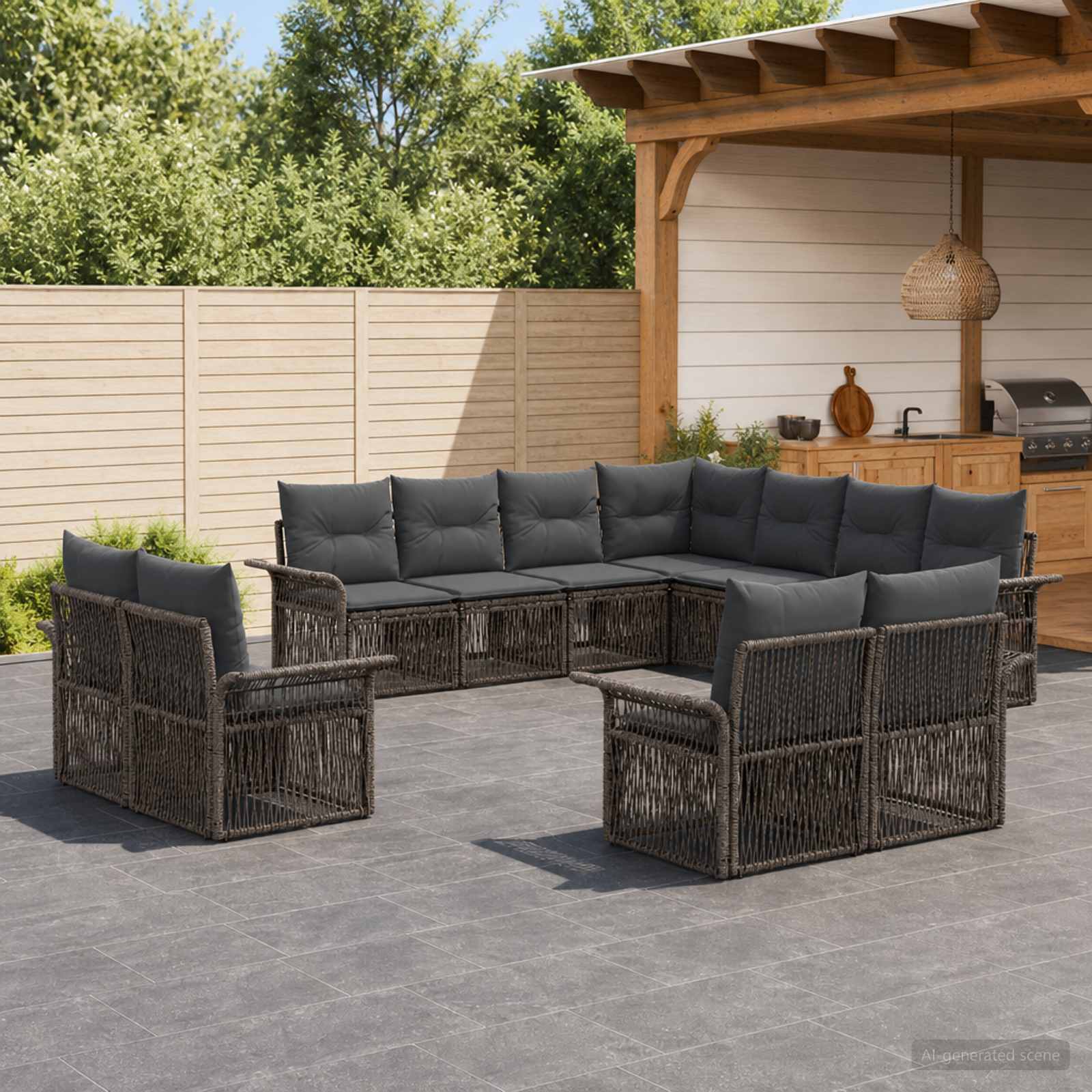 Tuinbankenset 11 pcs Grijs en Donkergrijs poly rattan – afbeelding 1