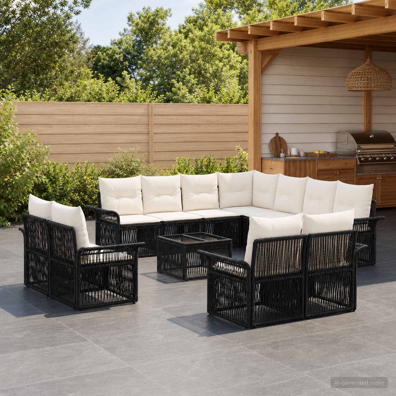 Tuinbankenset 12 pcs Zwart en Cream Wit poly rattan – afbeelding 1