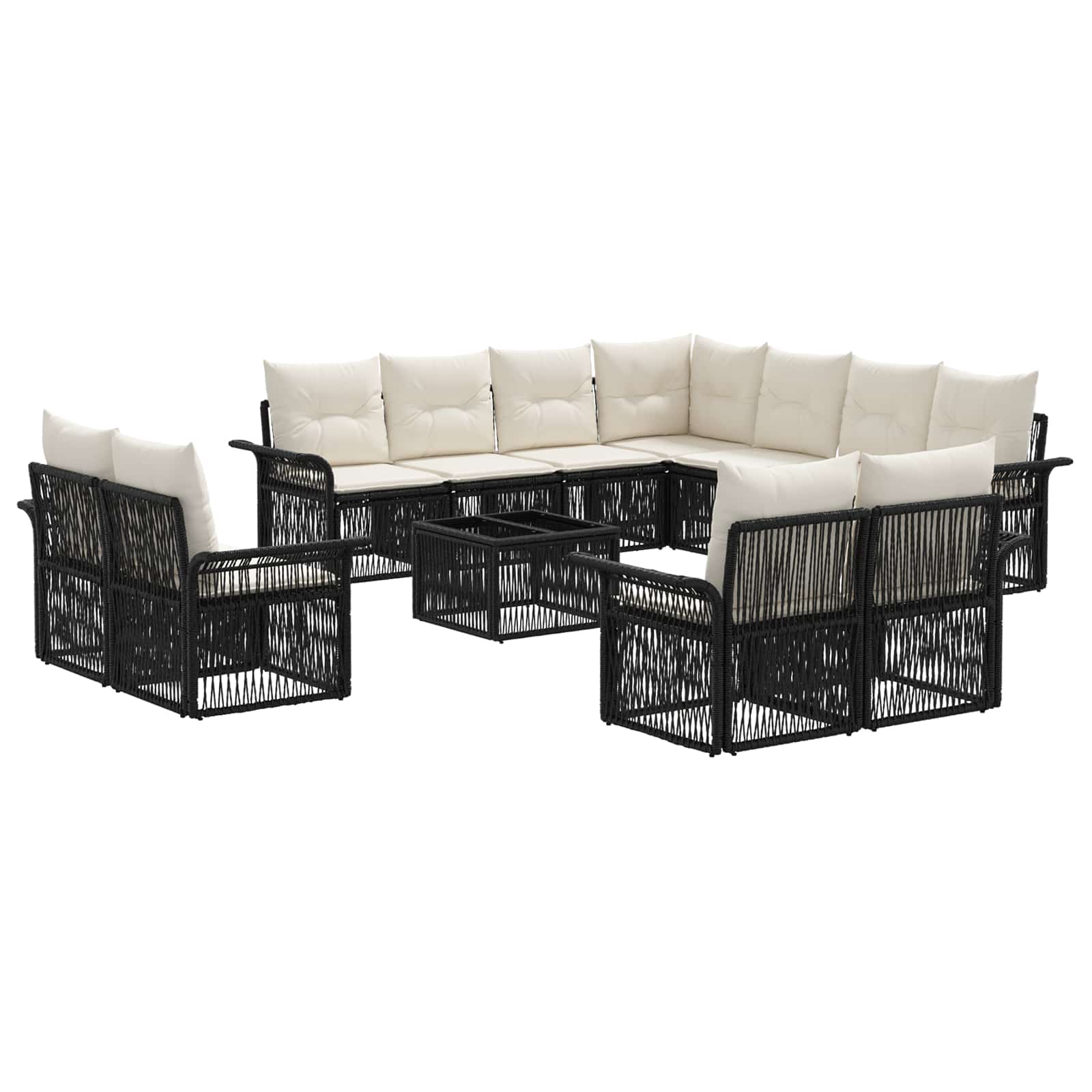 Tuinbankenset 12 pcs Zwart en Cream Wit poly rattan – afbeelding 2