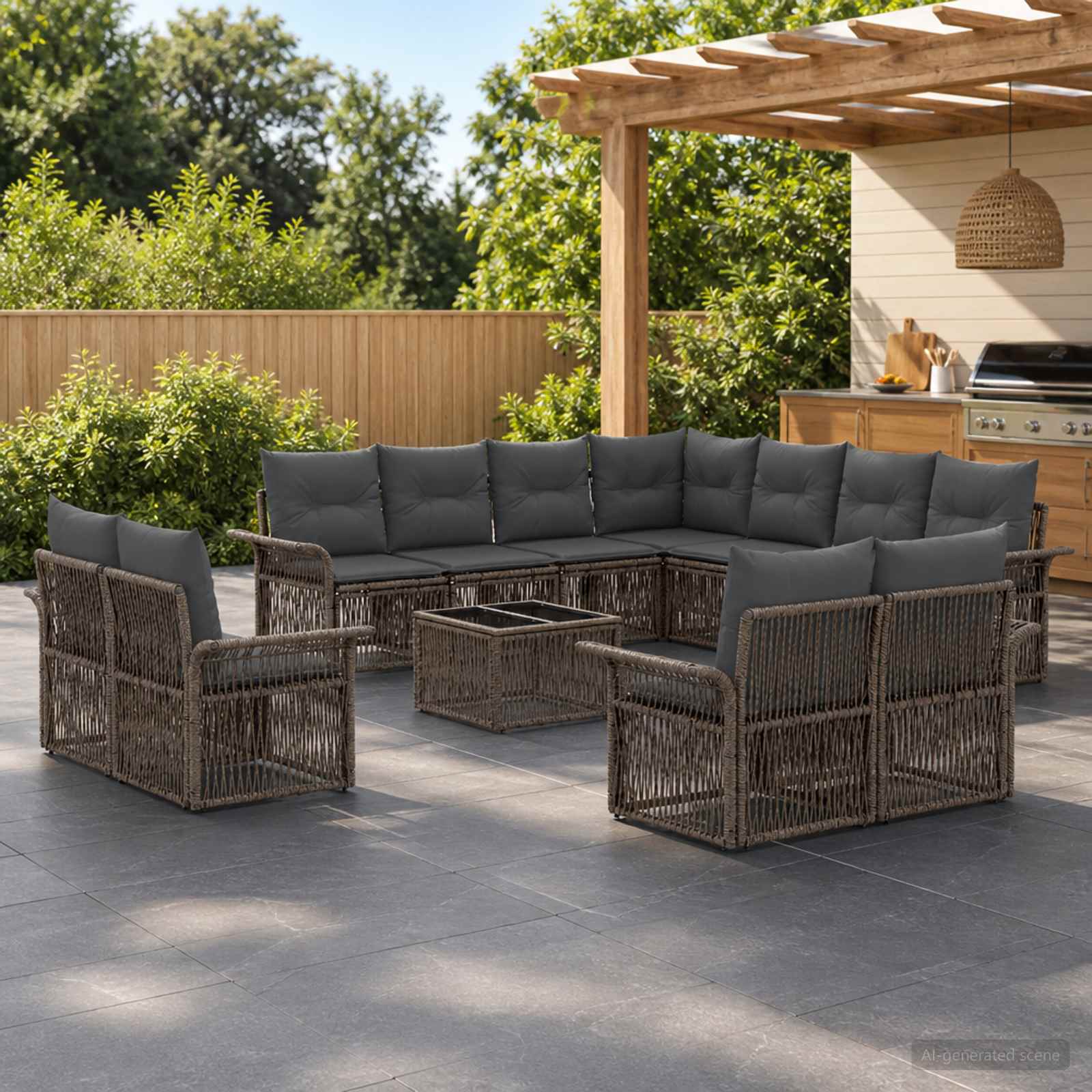 Tuinbankenset 12 pcs Grijs en Donkergrijs poly rattan – afbeelding 1
