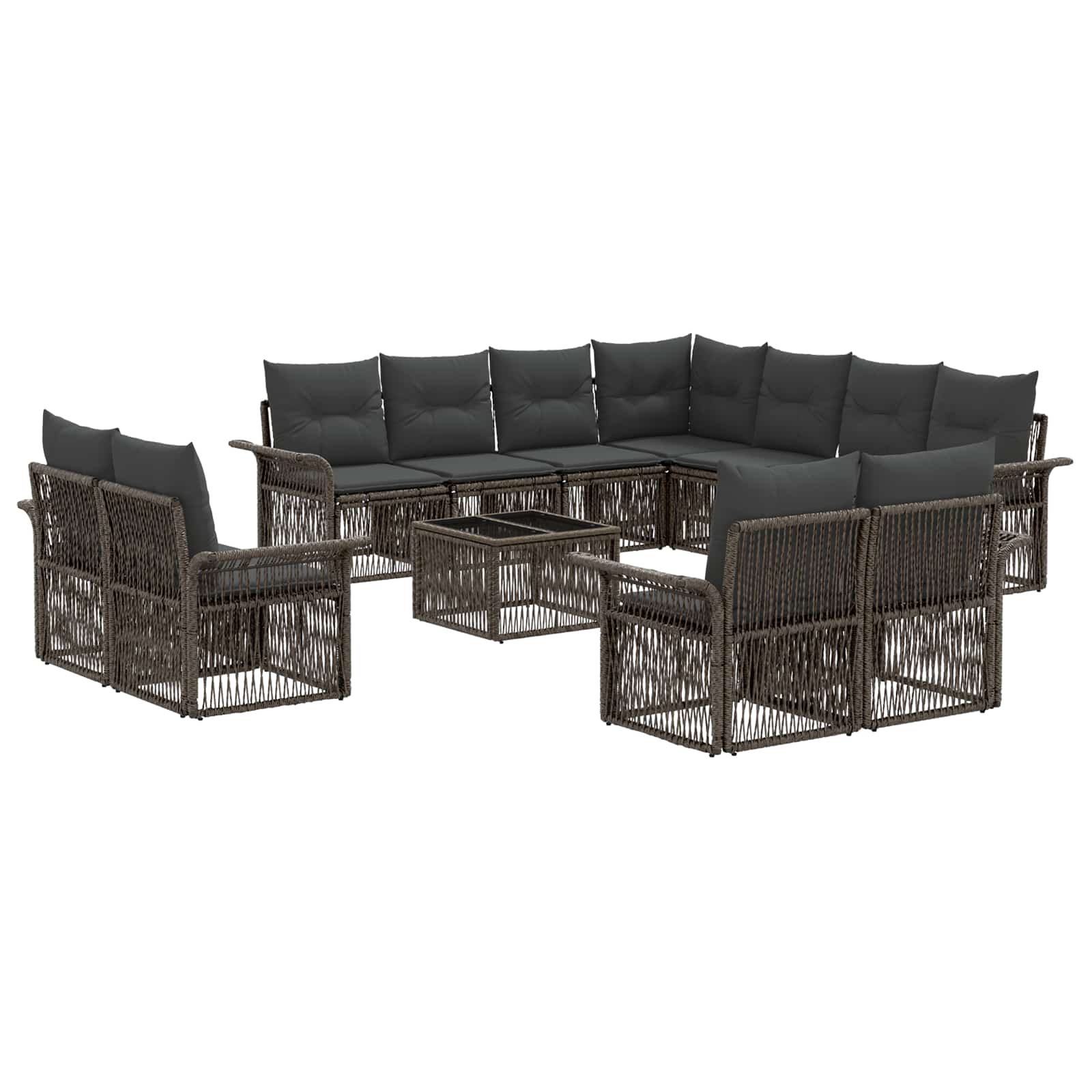 Tuinbankenset 12 pcs Grijs en Donkergrijs poly rattan – afbeelding 2