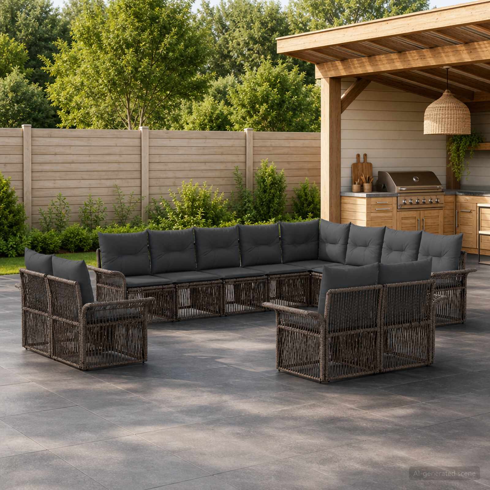 Tuinbankenset 12 pcs Grijs en Donkergrijs poly rattan – afbeelding 1