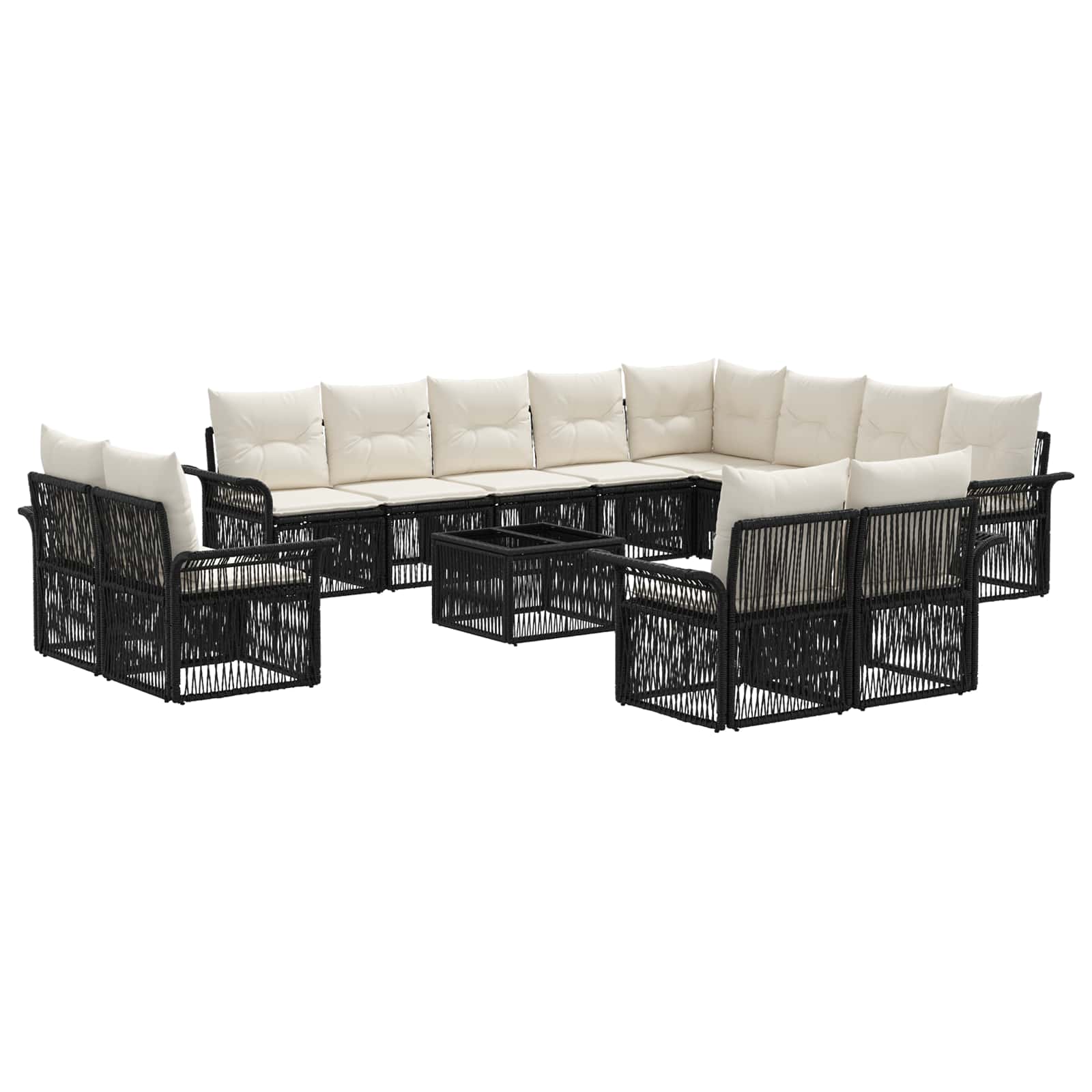 Tuinbankenset 13 pcs Zwart en Cream Wit poly rattan – afbeelding 2