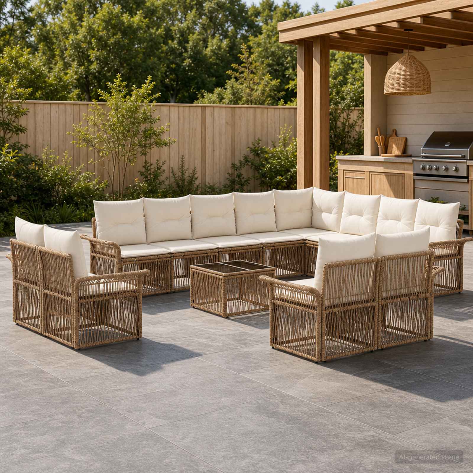 Tuinbankenset 13 pcs Beige en Crème Wit poly rattan