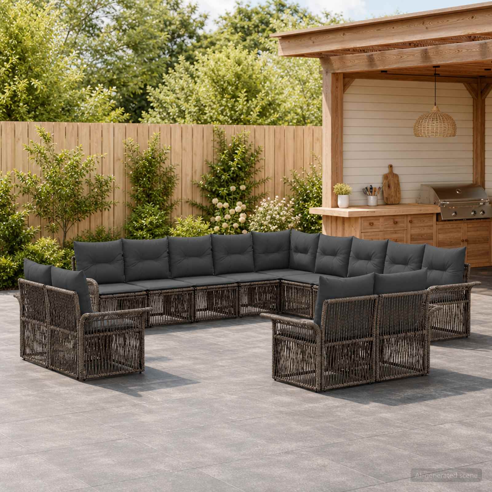 Tuinbankenset 13 pcs Grijs en Donkergrijs poly rattan – afbeelding 1