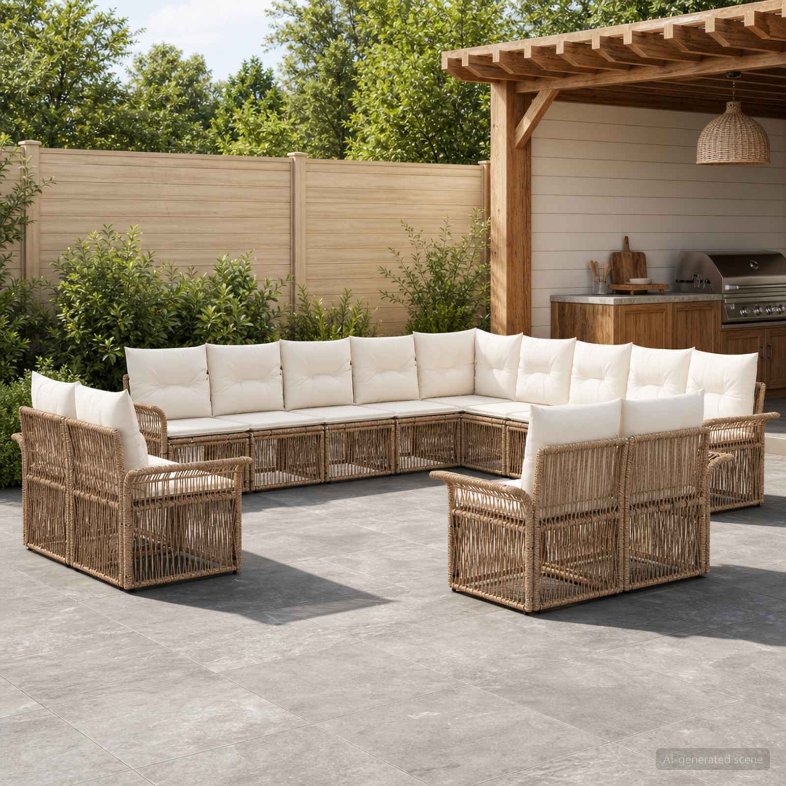Tuinbankenset 13 pcs Beige en Crème Wit poly rattan – afbeelding 1