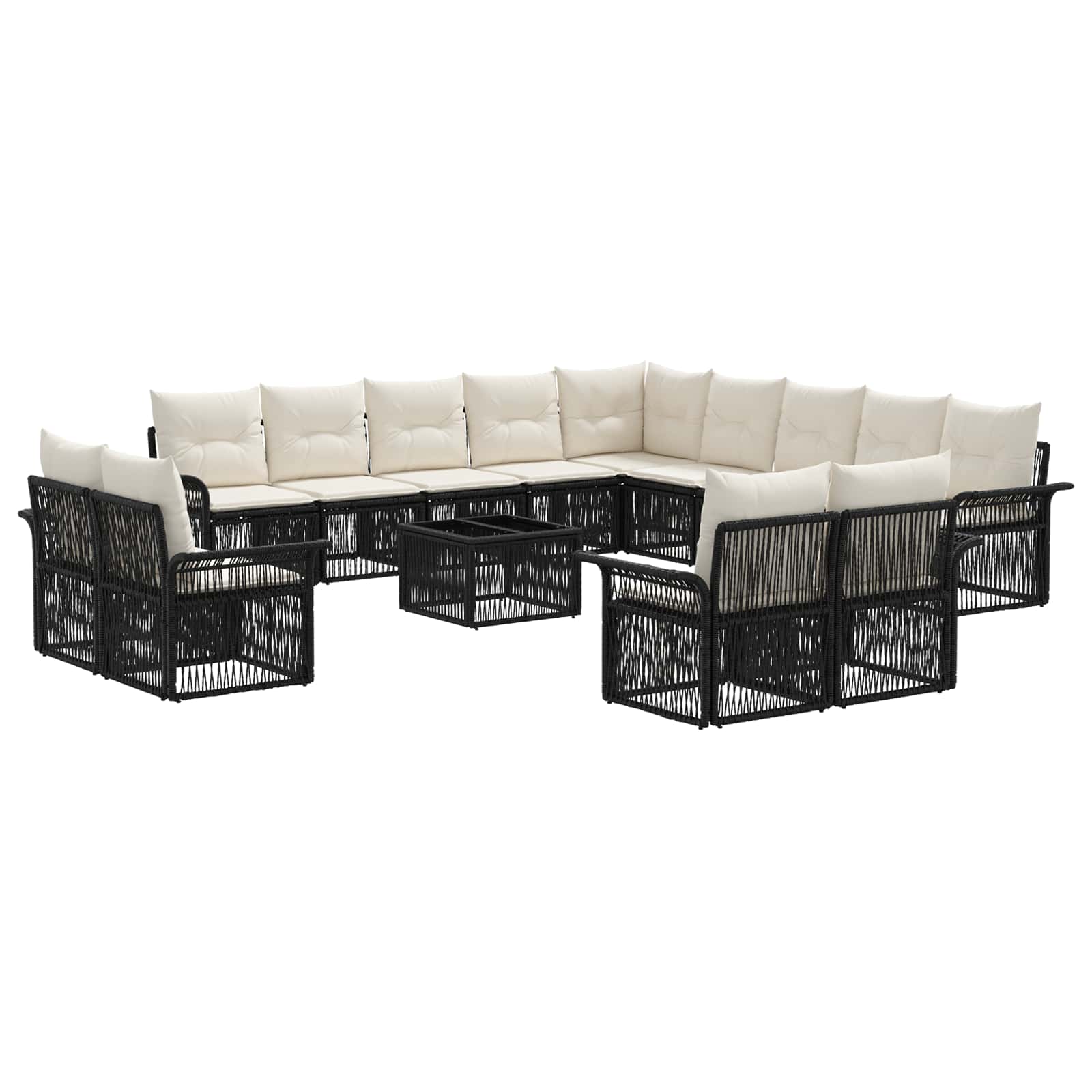 Tuinbankenset 14 pcs Zwart en Cream Wit poly rattan – afbeelding 2