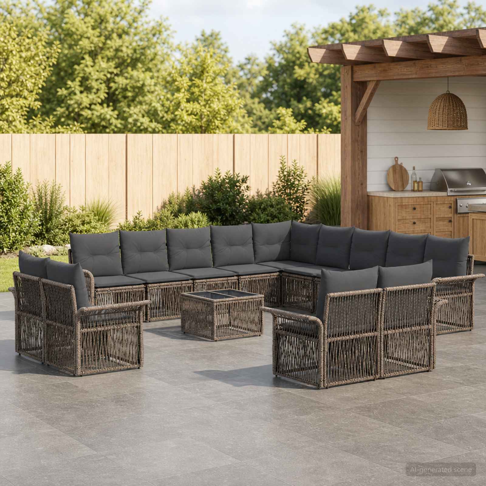 Tuinbankenset 14 pcs Grijs en Donkergrijs poly rattan – afbeelding 1