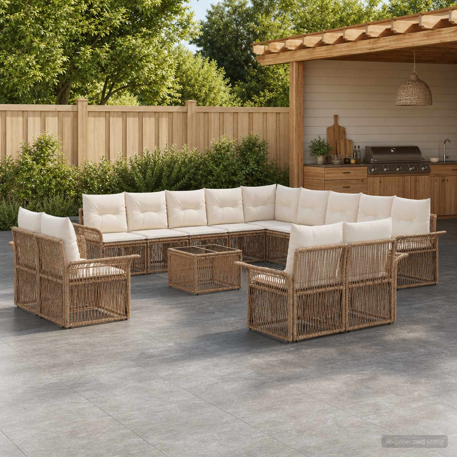 Tuinbankenset 14 pcs Beige en Crème Wit poly rattan – afbeelding 1