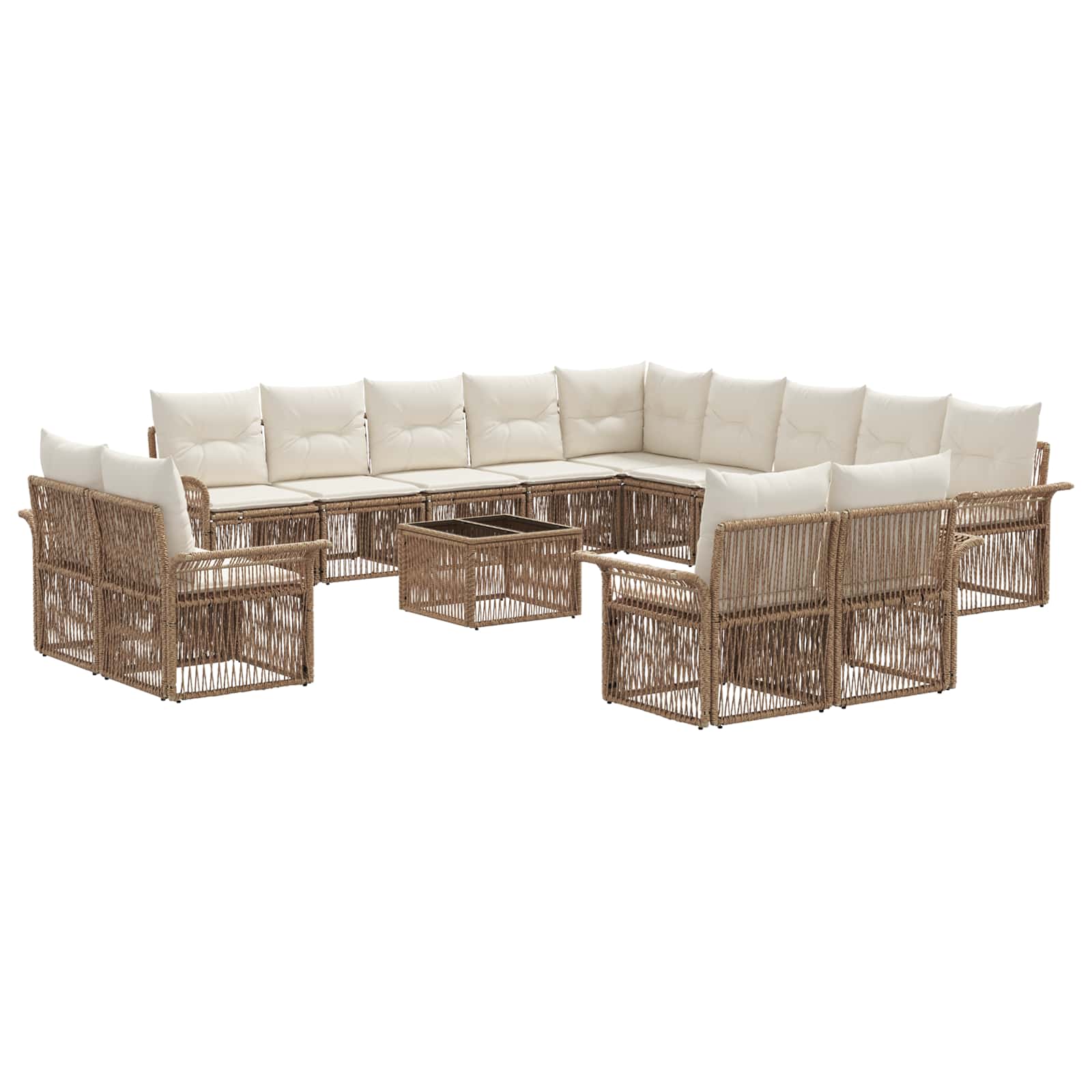 Tuinbankenset 14 pcs Beige en Crème Wit poly rattan – afbeelding 2
