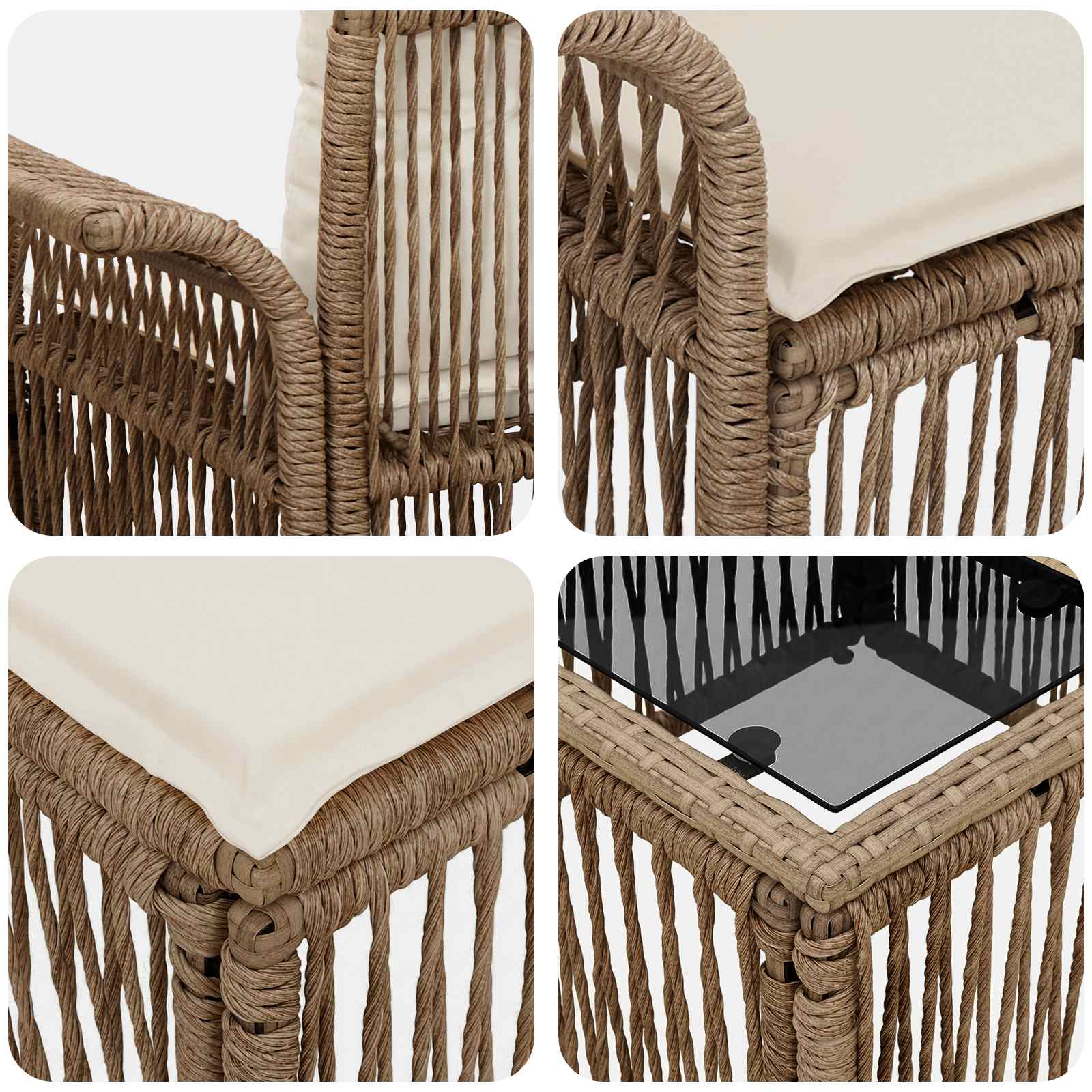 Tuinbankenset 14 pcs Beige en Crème Wit poly rattan – afbeelding 9