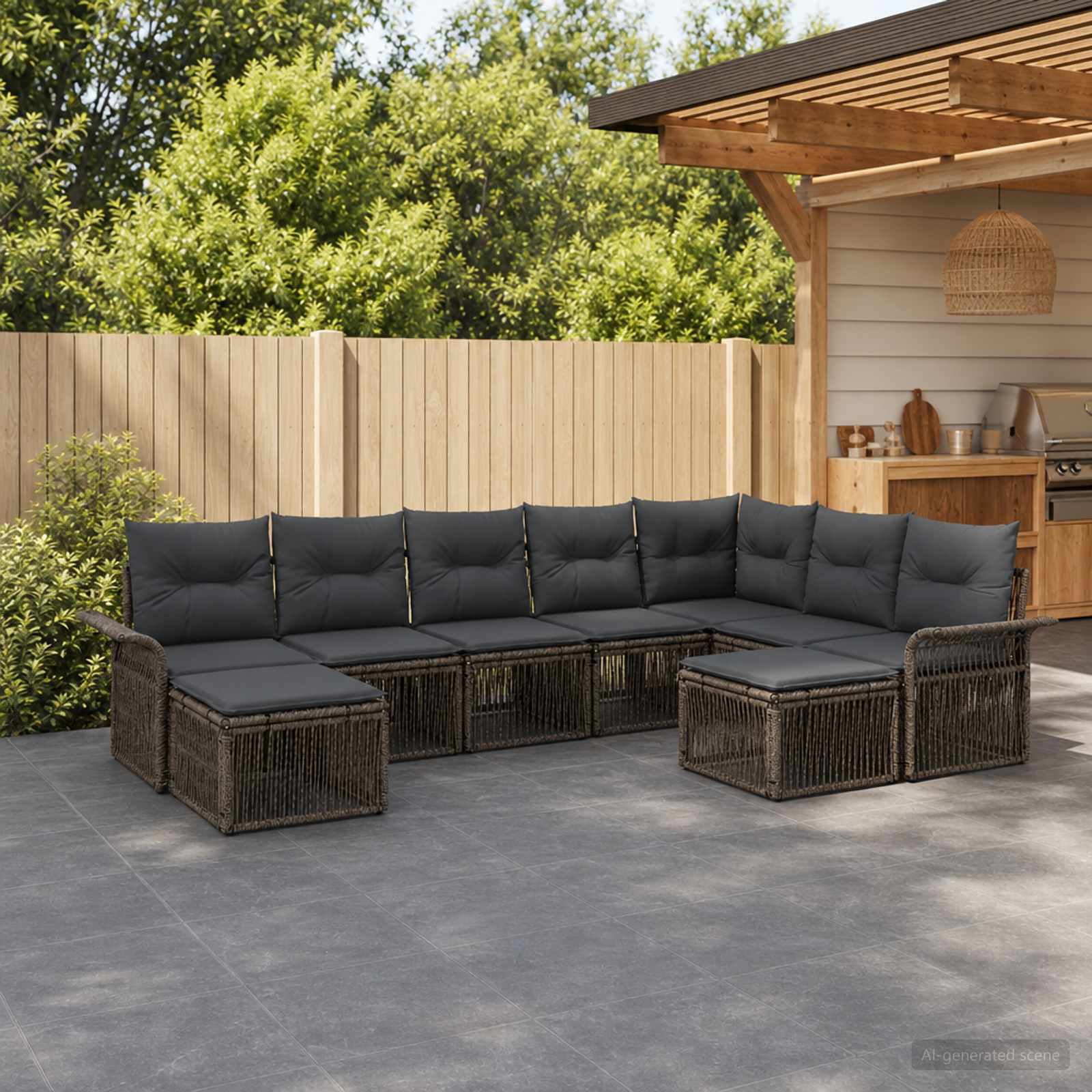Tuinbankenset 9 pcs Grijs en Donkergrijs poly rattan – afbeelding 1