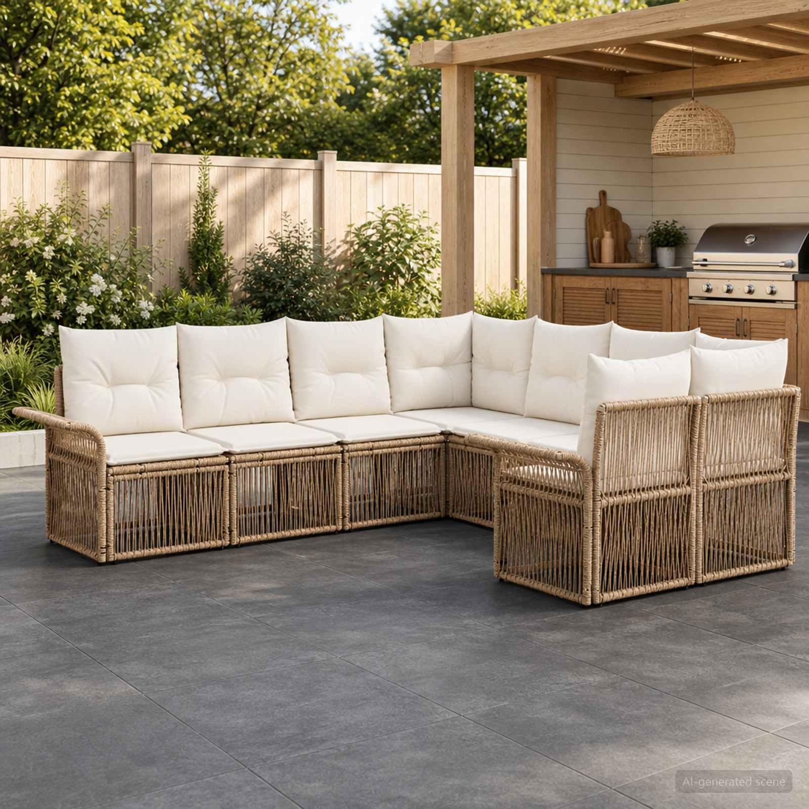 Tuinbankenset 8 st 8-Aantal zitplaatsen Beige en Crème Wit