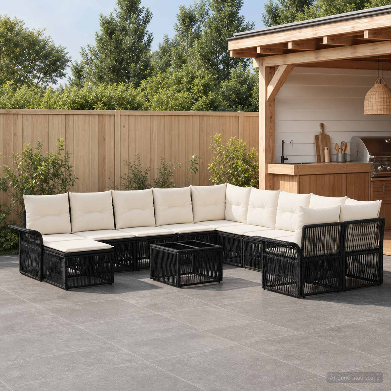 Tuinbankenset 12 pcs Zwart en Cream Wit poly rattan – afbeelding 1