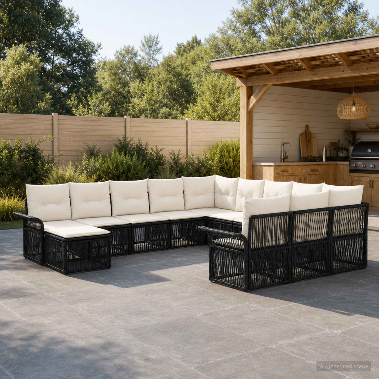 Tuinbankenset 12 pcs Zwart en Cream Wit poly rattan – afbeelding 1