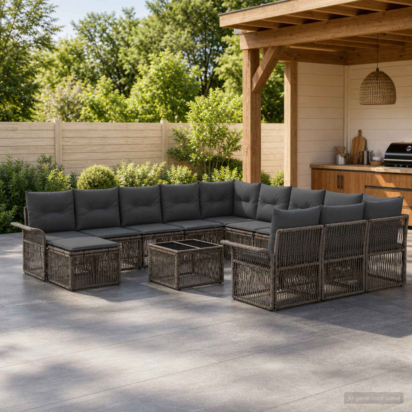 Tuinbankenset 13 pcs Grijs en Donkergrijs poly rattan – afbeelding 1