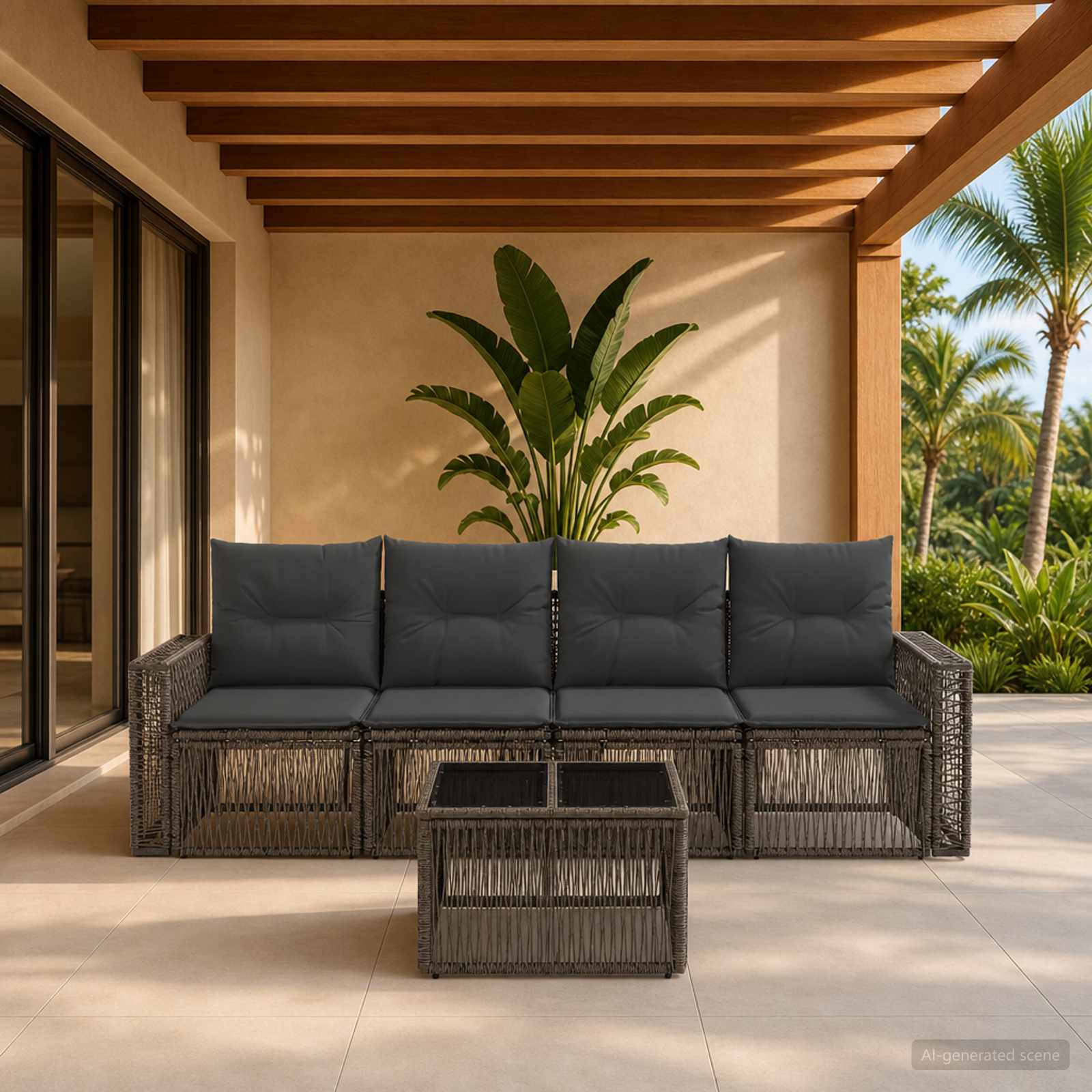 Tuinbankenset 5 pcs Grijs en Donkergrijs poly rattan – afbeelding 1