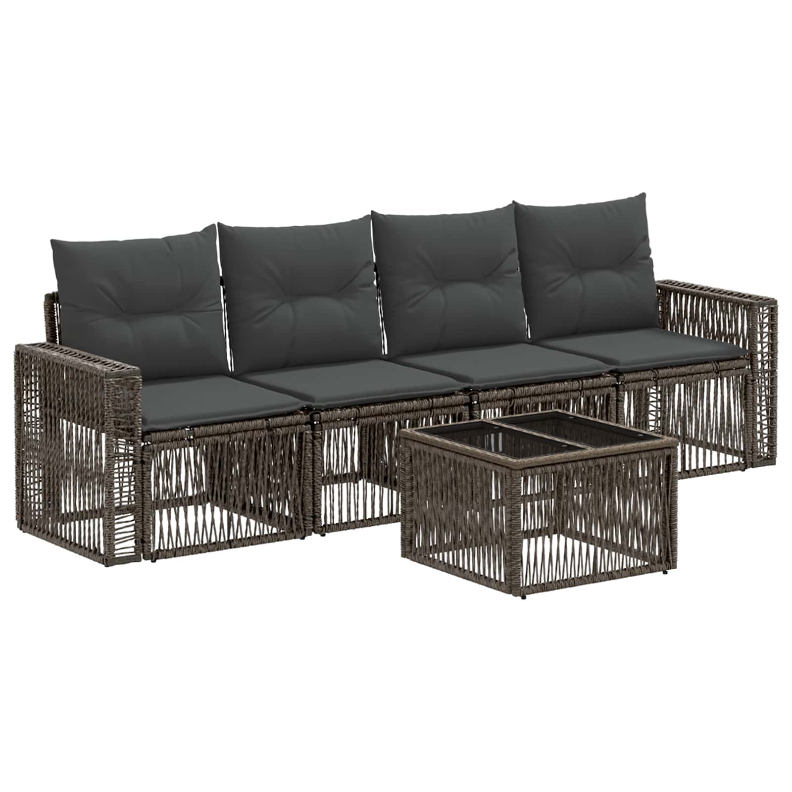 Tuinbankenset 5 pcs Grijs en Donkergrijs poly rattan – afbeelding 2