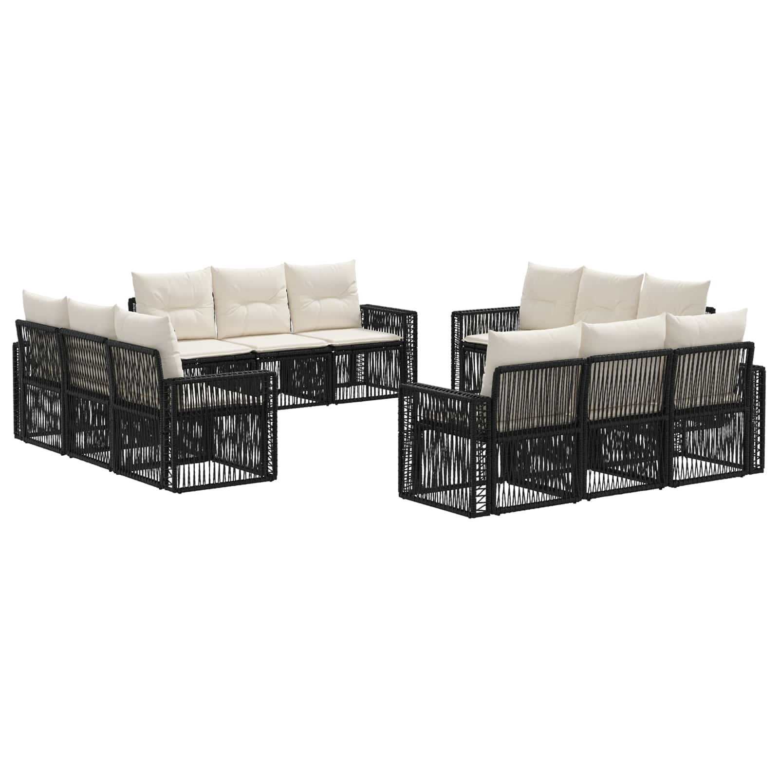 Tuinbankenset 12 pcs Zwart en Cream Wit poly rattan – afbeelding 2