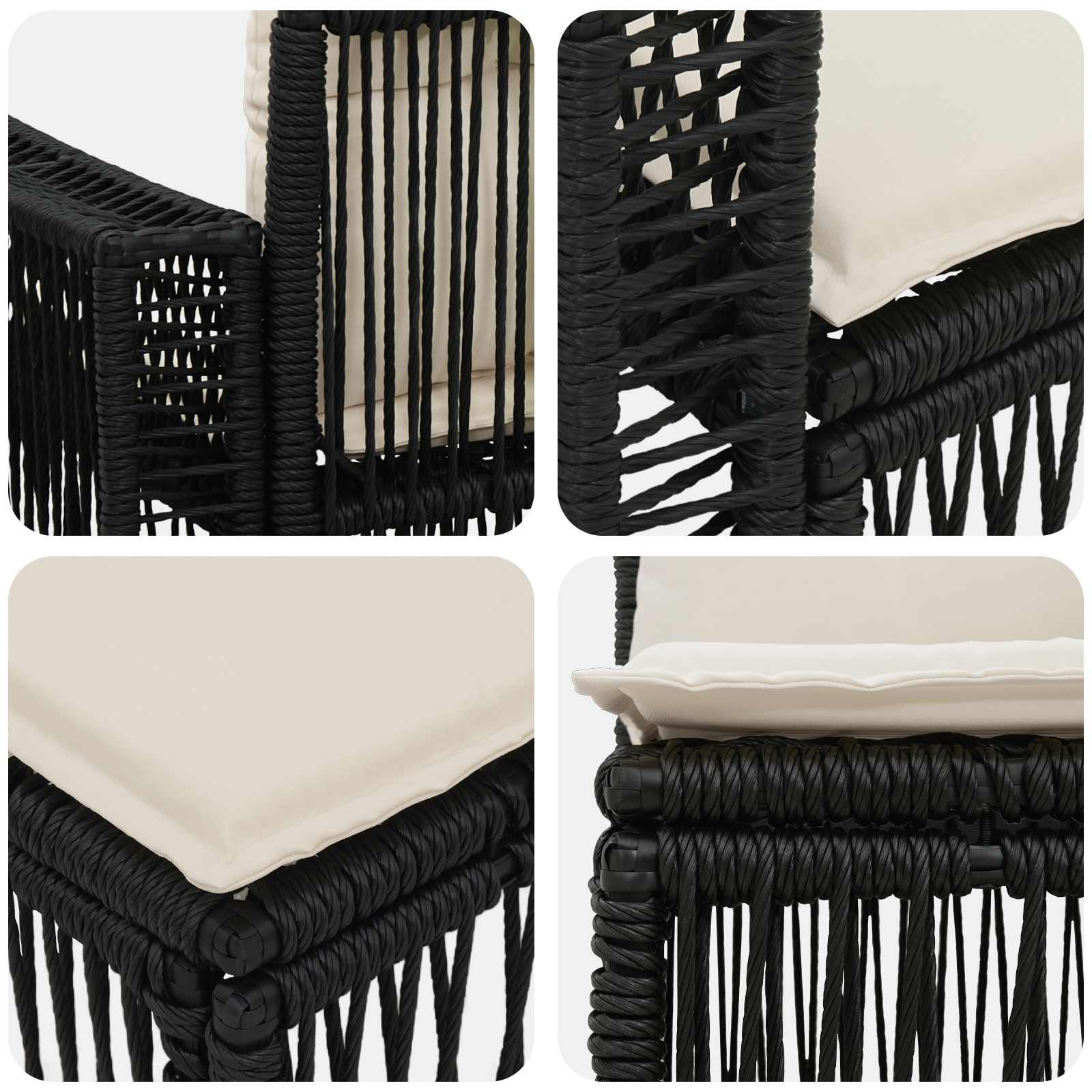 Tuinbankenset 12 pcs Zwart en Cream Wit poly rattan – afbeelding 5