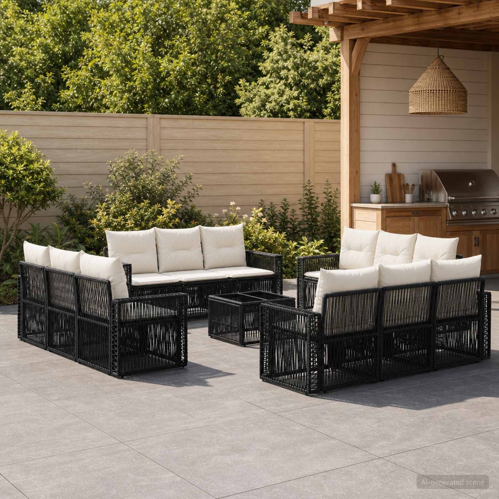 Tuinbankenset 13 pcs Zwart en Cream Wit poly rattan – afbeelding 1