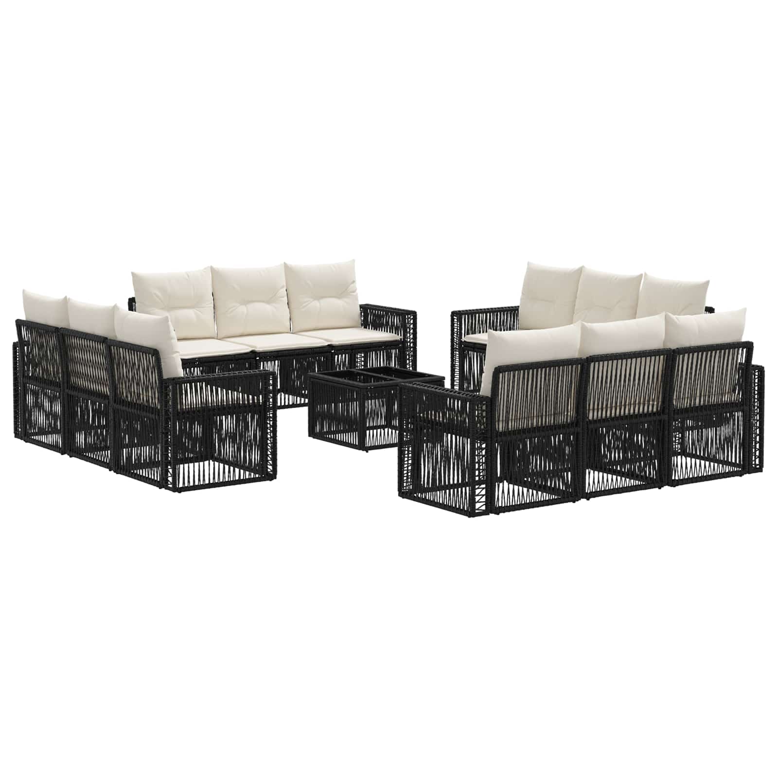 Tuinbankenset 13 pcs Zwart en Cream Wit poly rattan – afbeelding 2