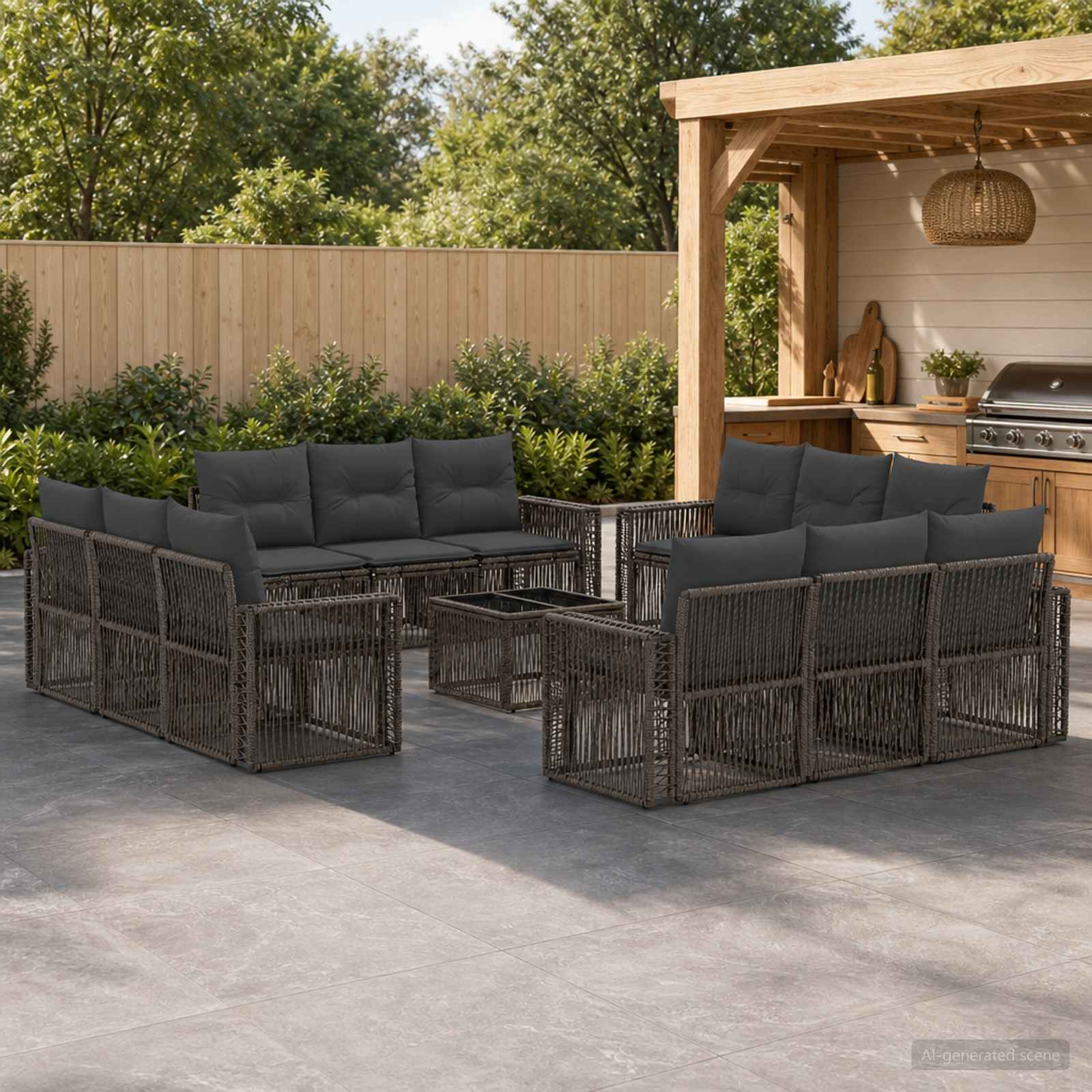 Tuinbankenset 13 pcs Grijs en Donkergrijs poly rattan