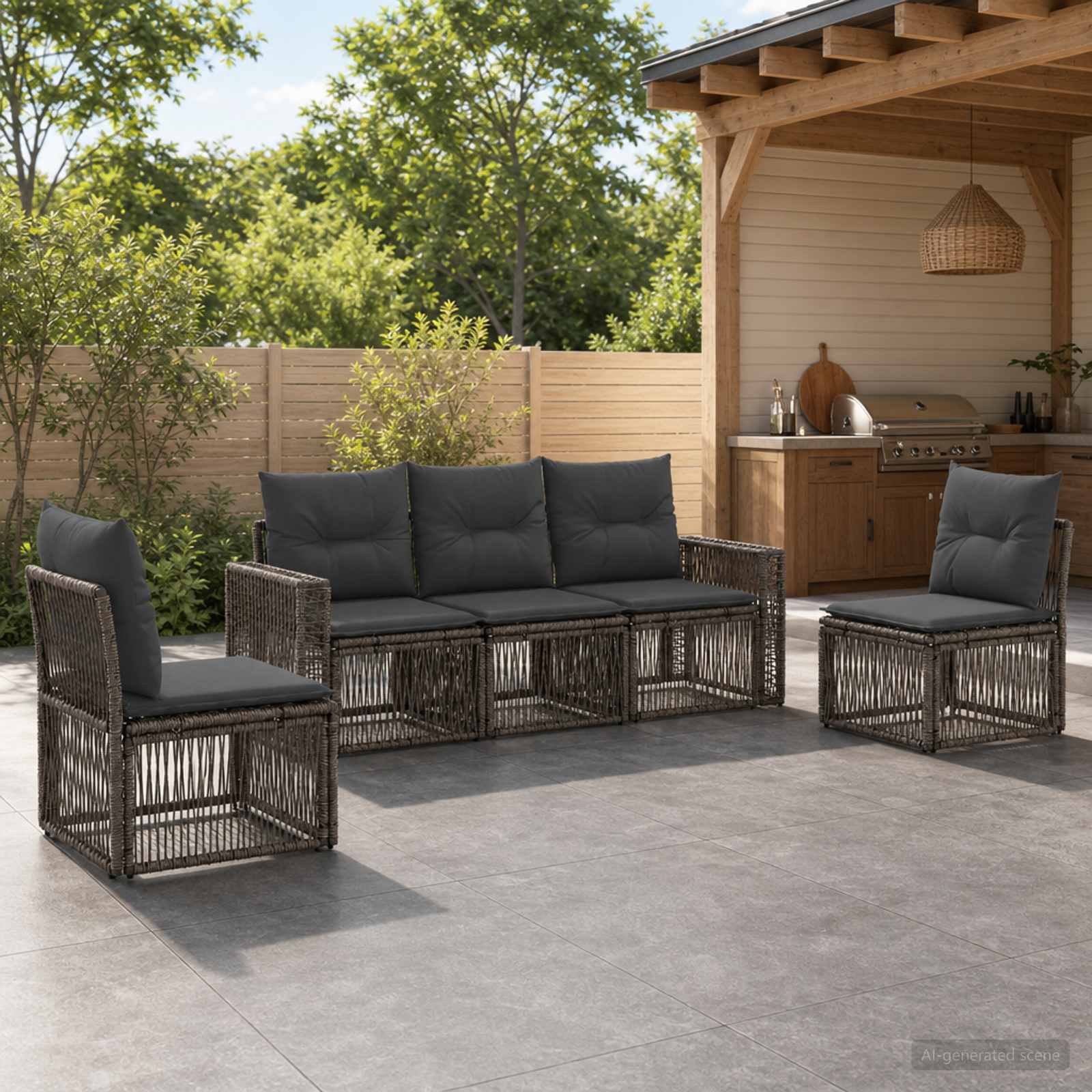 Tuinbankenset 5 pcs Grijs en Donkergrijs poly rattan – afbeelding 1