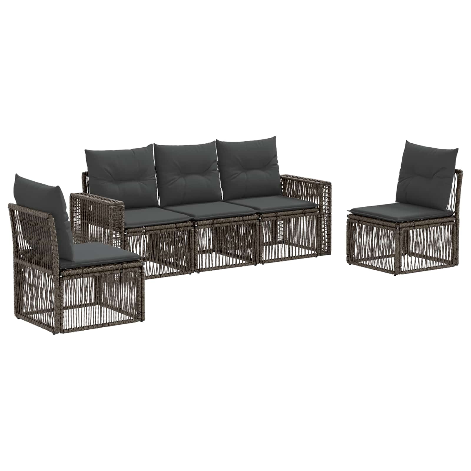 Tuinbankenset 5 pcs Grijs en Donkergrijs poly rattan – afbeelding 2