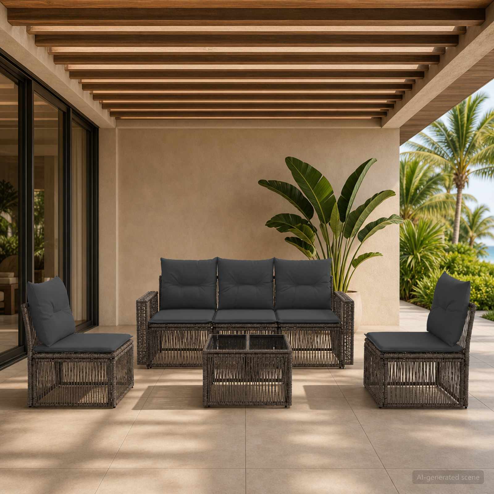 Tuinbankenset 6 pcs Grijs en Donkergrijs poly rattan – afbeelding 1