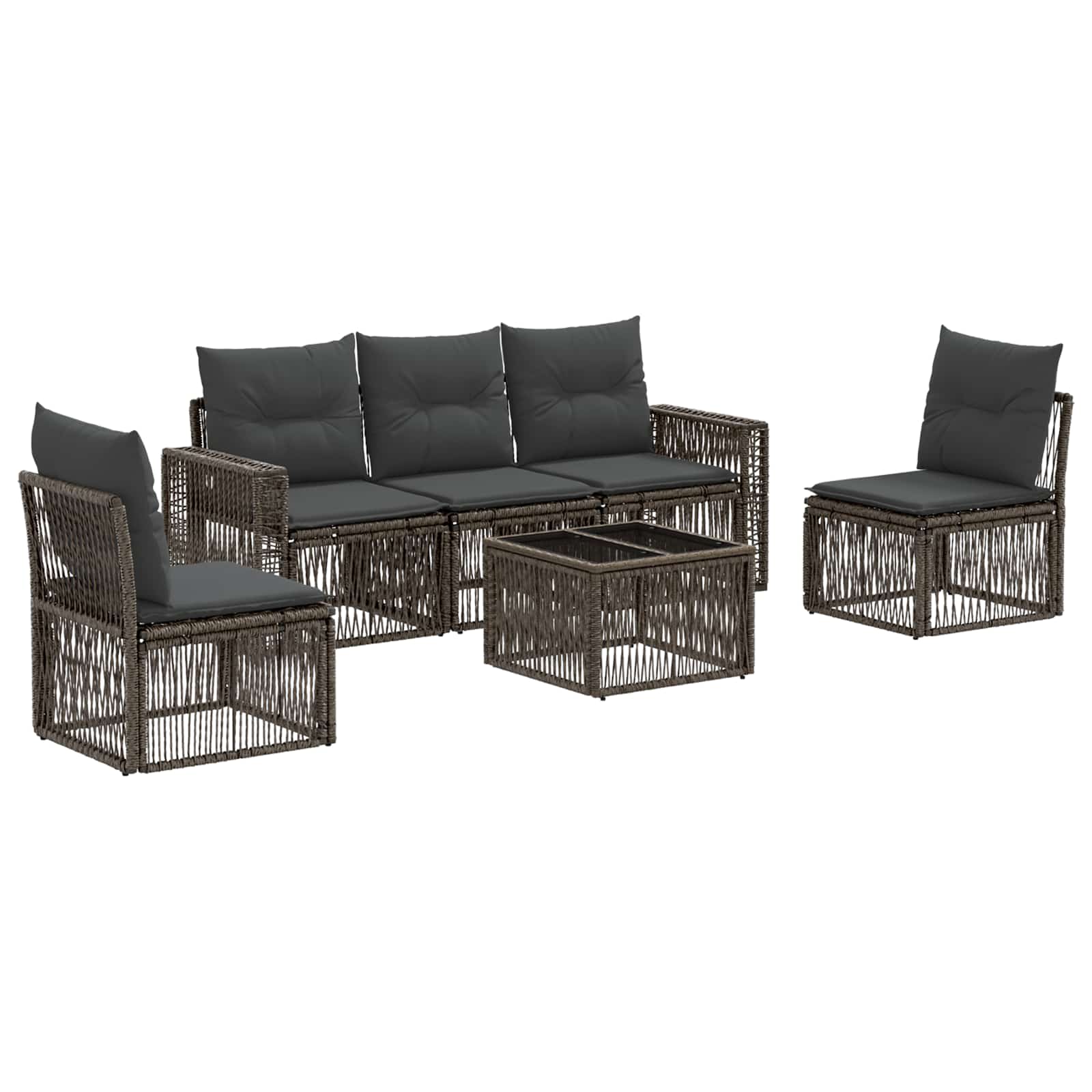 Tuinbankenset 6 pcs Grijs en Donkergrijs poly rattan – afbeelding 2