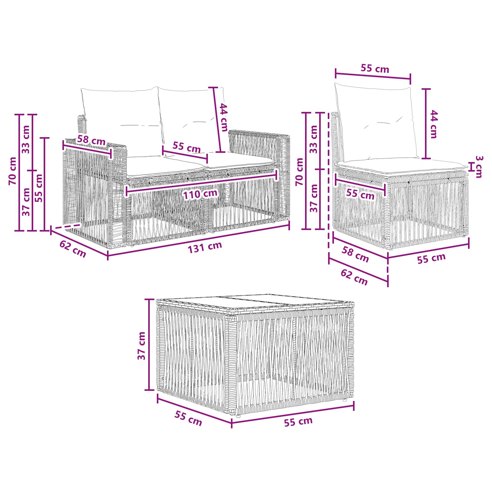 Tuinbankenset 6 pcs Grijs en Donkergrijs poly rattan – afbeelding 9